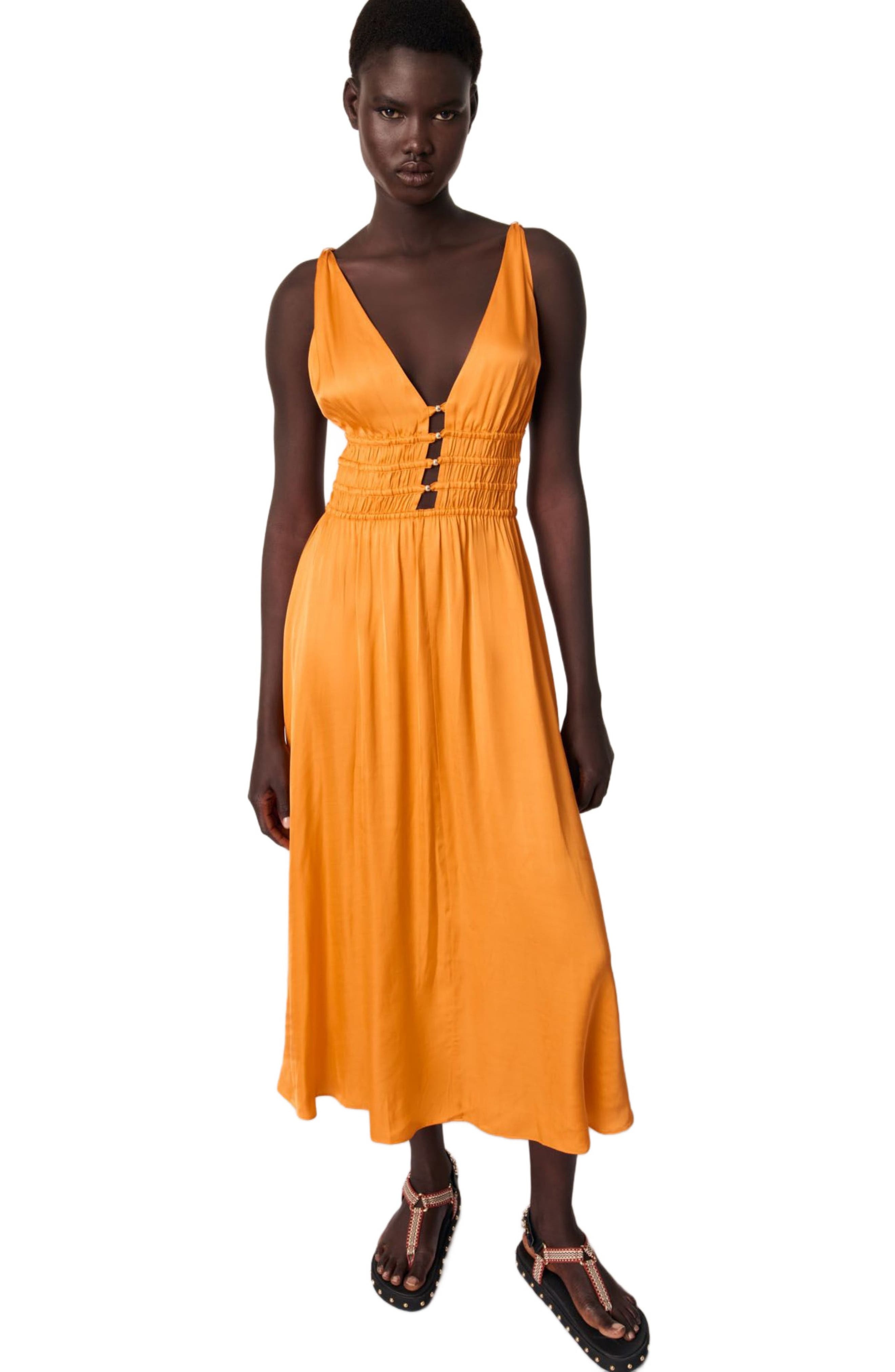 maje Satin-look maxi dress in Orange at Nordstrom - 5