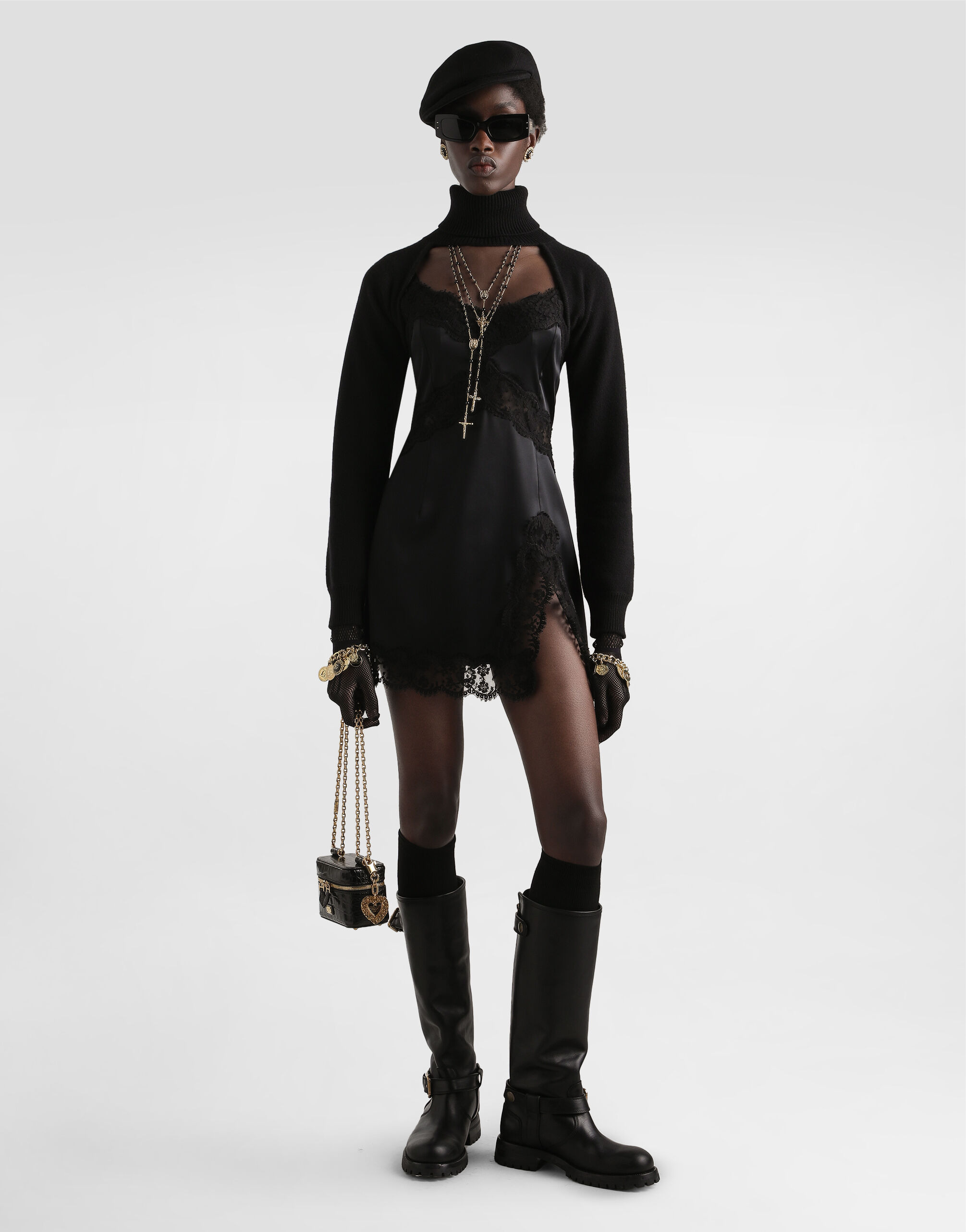 Stretch satin dress with lace details - 2