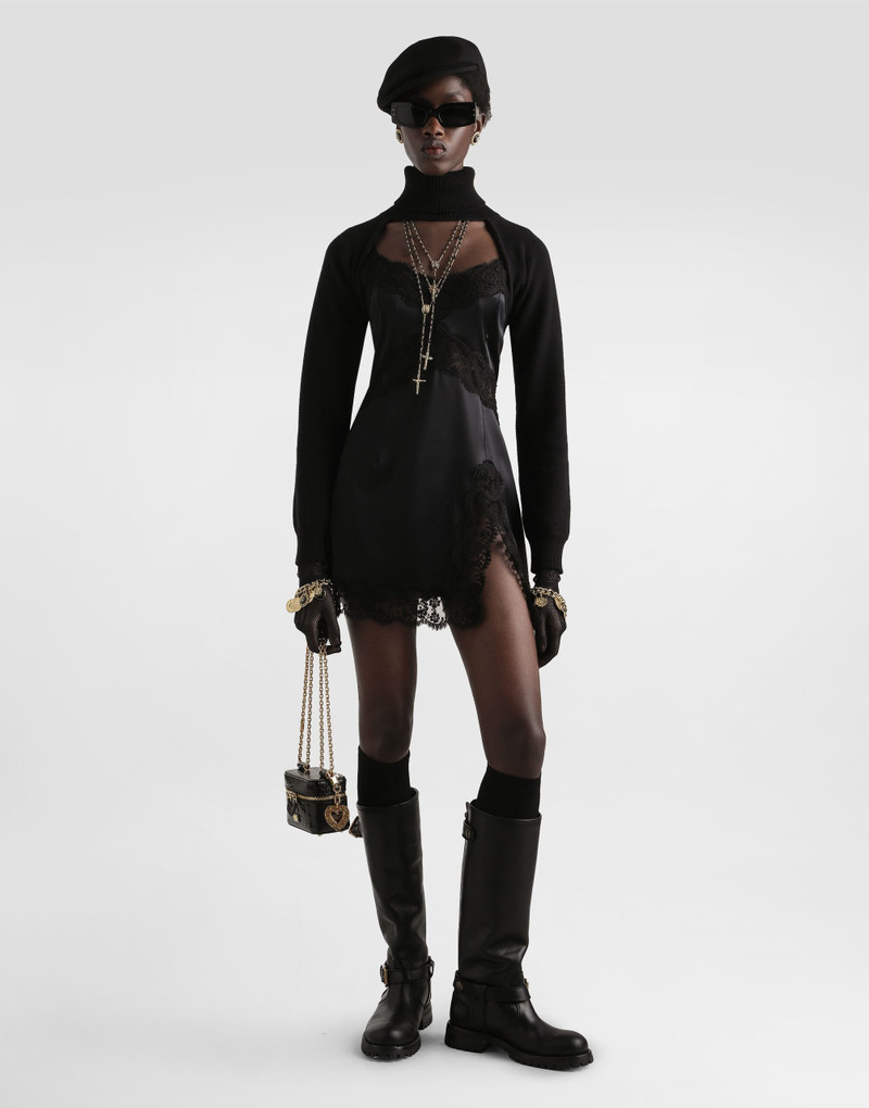 Dolce & Gabbana Stretch satin dress with lace details outlook