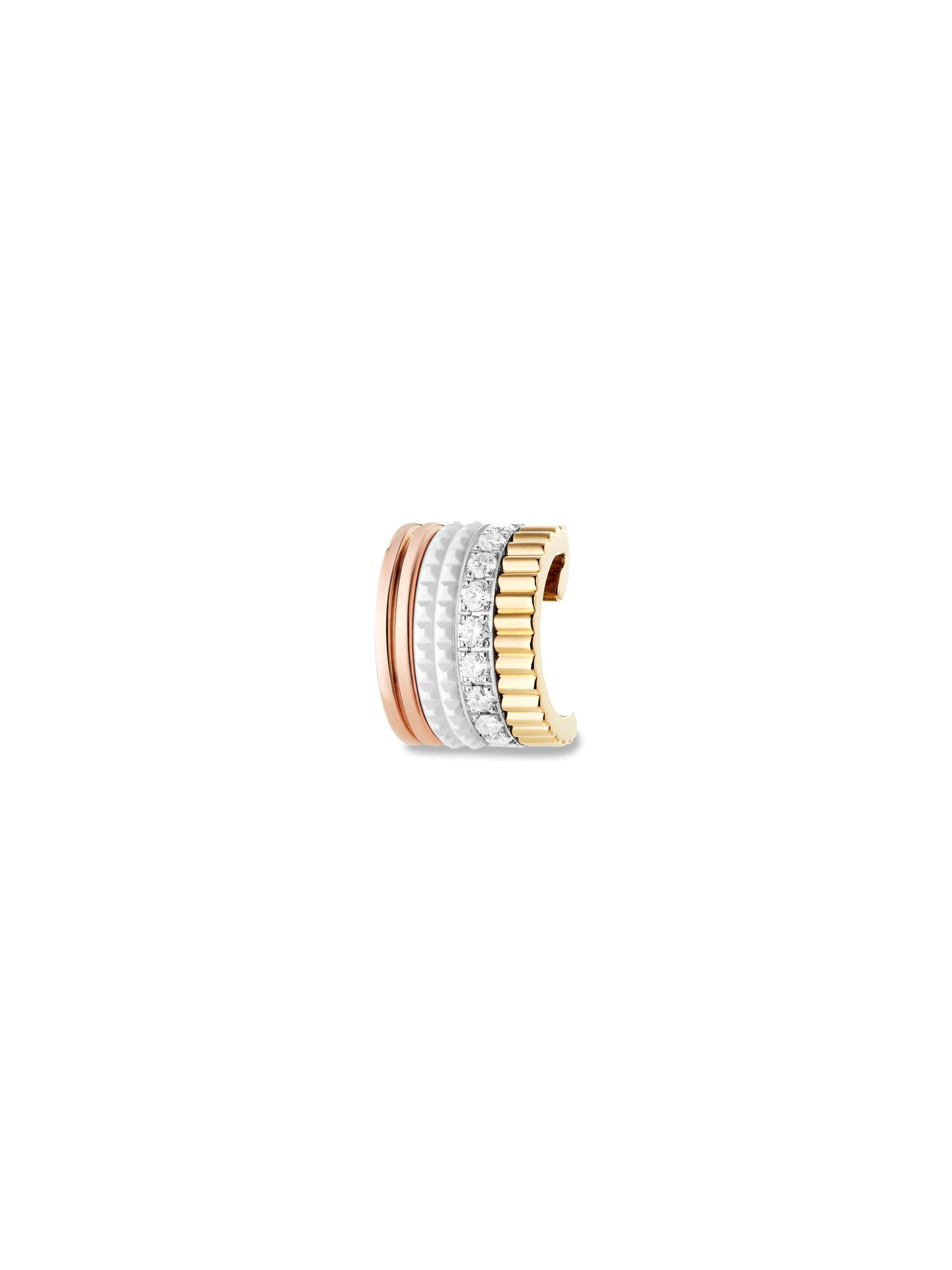 Women's Quatre White Edition Tri-Tone 18K Gold, 0.14 TCW Diamond & HyCeram Single Ear Cuff - Yellow - 1