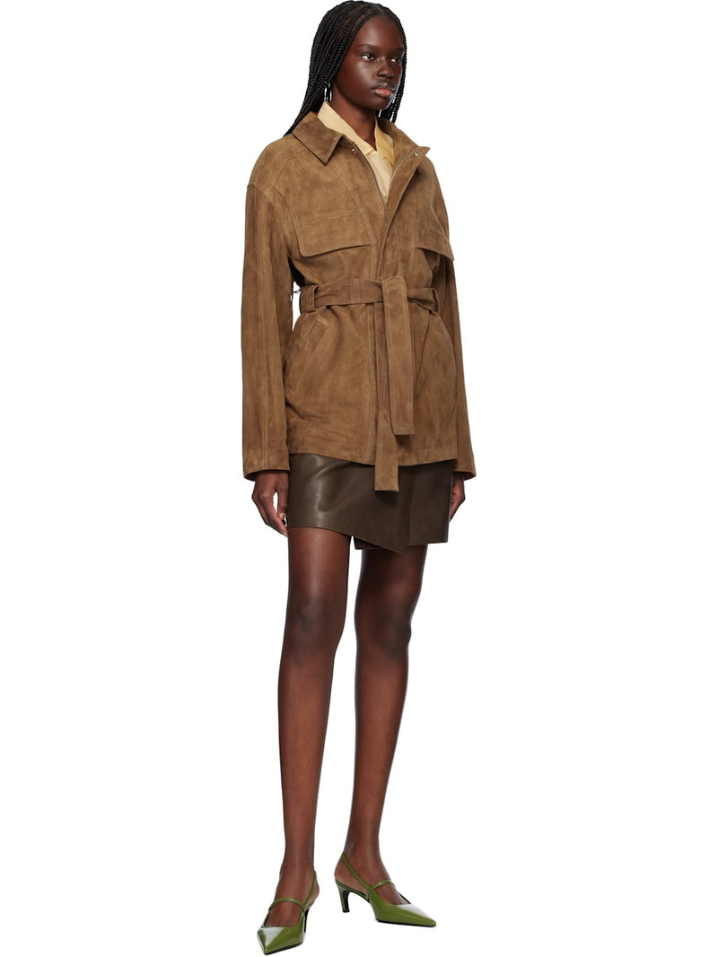 NOUR HAMMOUR Brown Zakary Belted Suede Jacket outlook