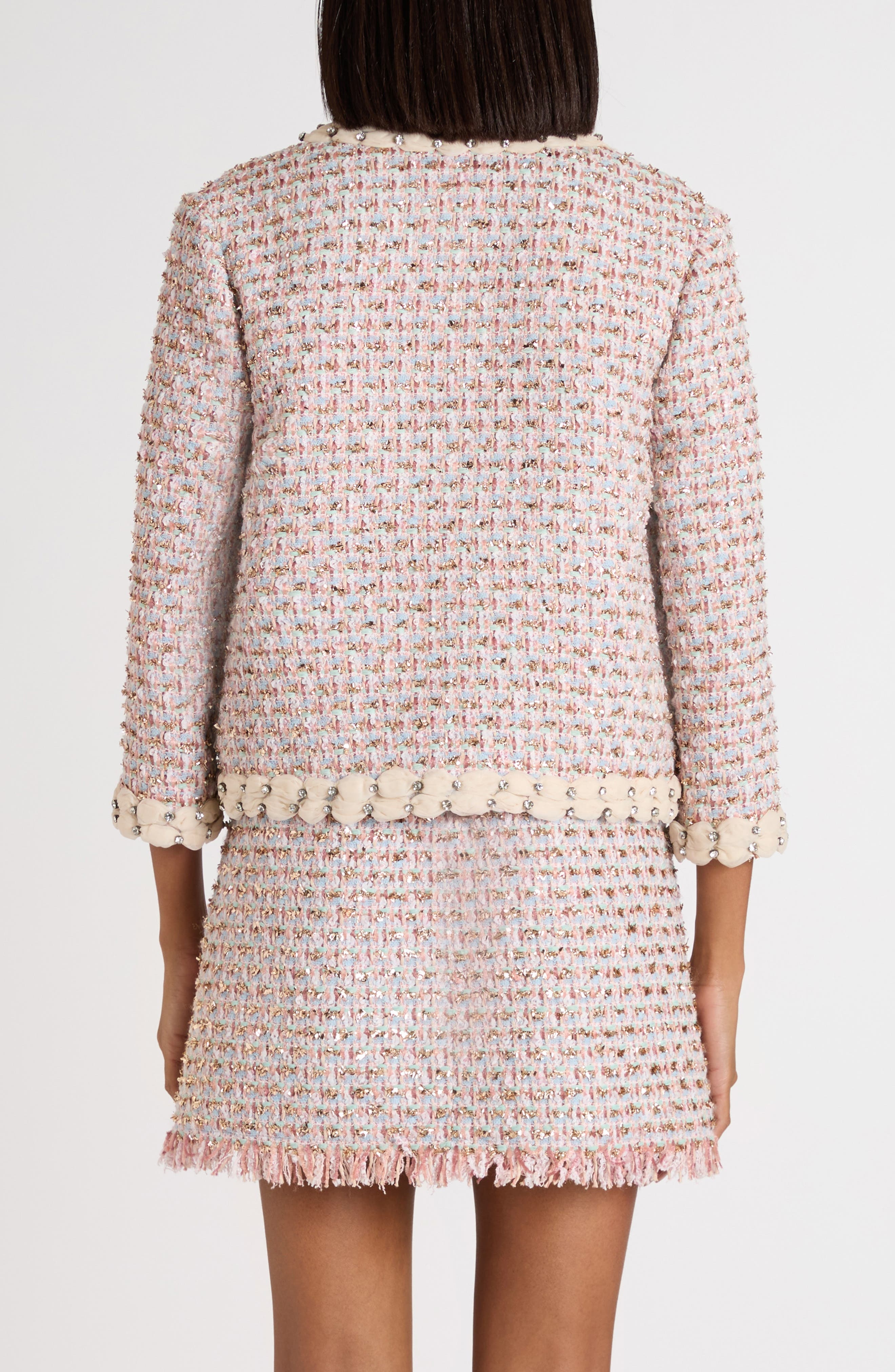 Valentino Garavani Embroidered Ribbon Tweed Jacket in Pink Multi at Nordstrom - 3