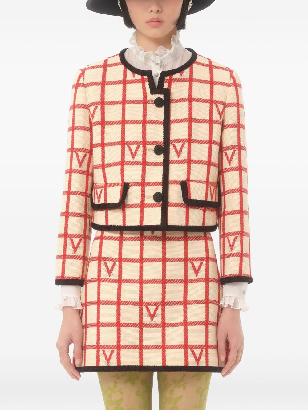 grid pattern embellished jacket - 3