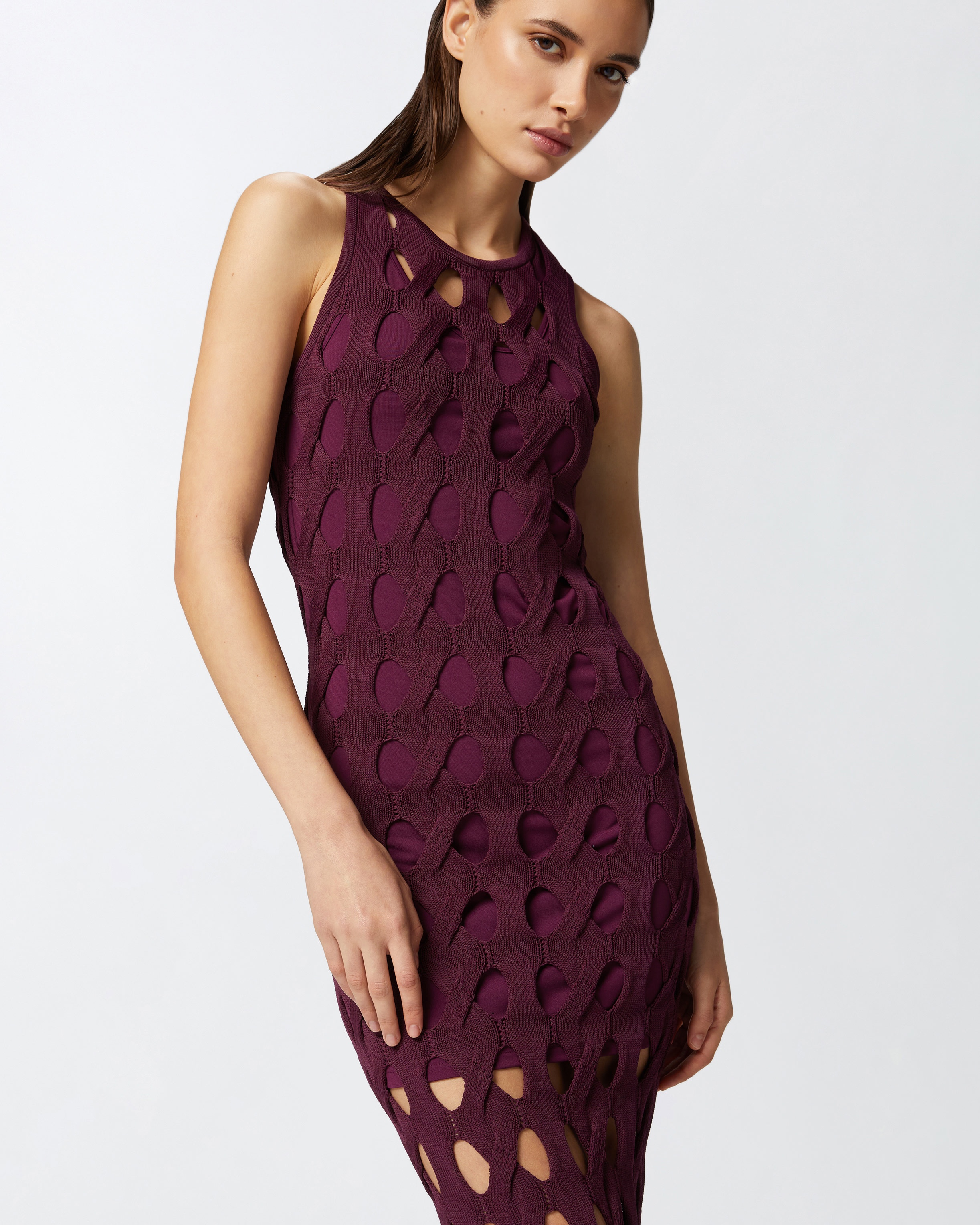 PERFORATED KNIT MIDI DRESS - 5