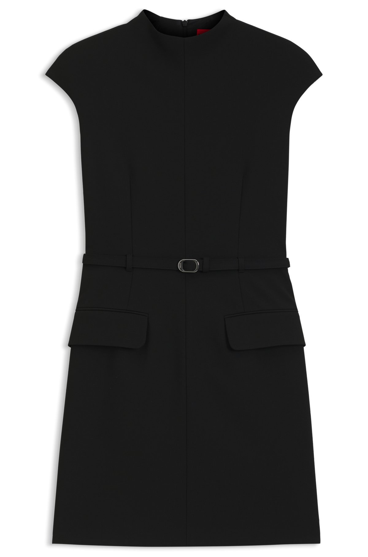 BELTED MOCK-NECK DRESS WITH SUBTLE SHOULDER PADDING - 1