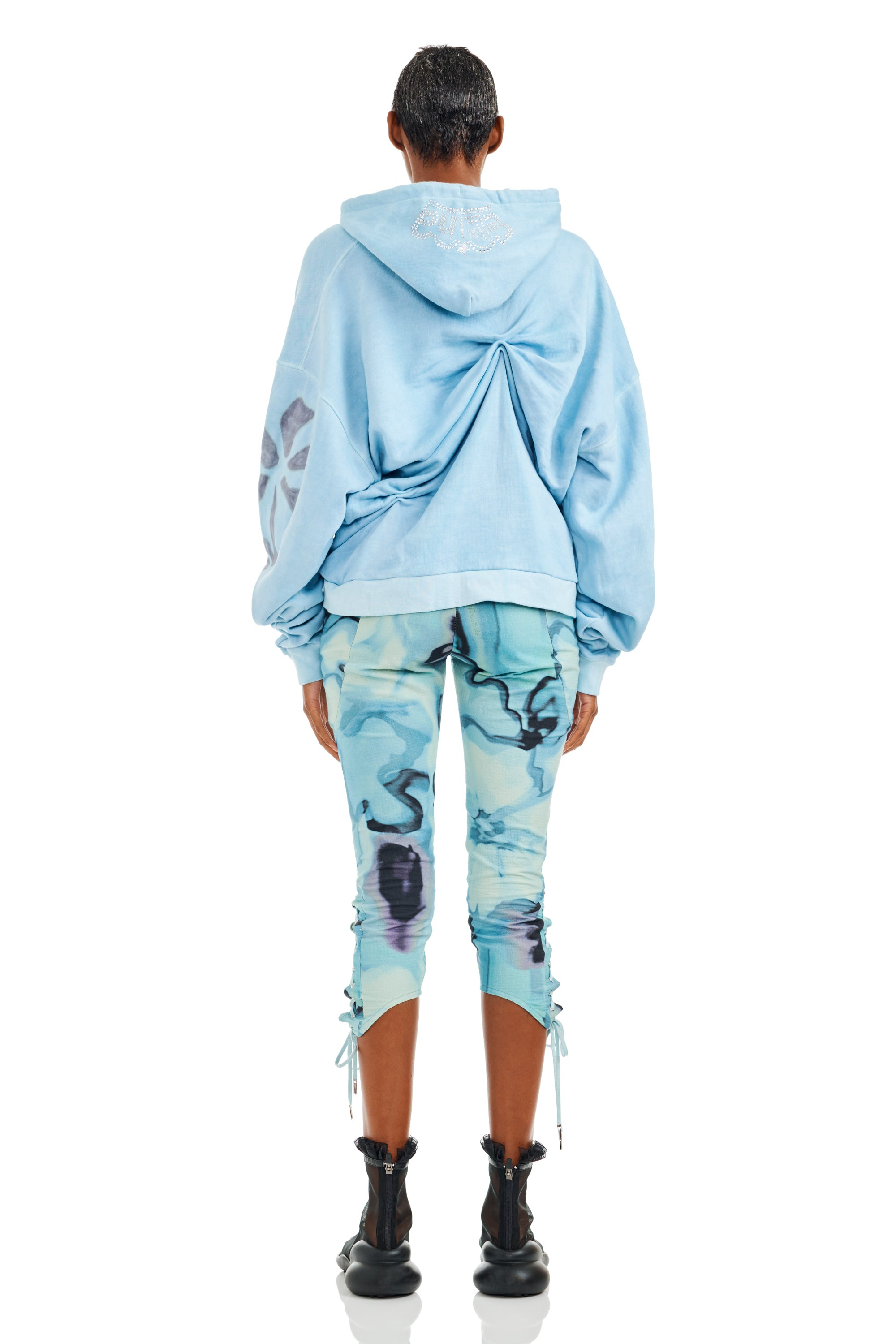 SKY FLOWERS DRAPED HOODIE - 3