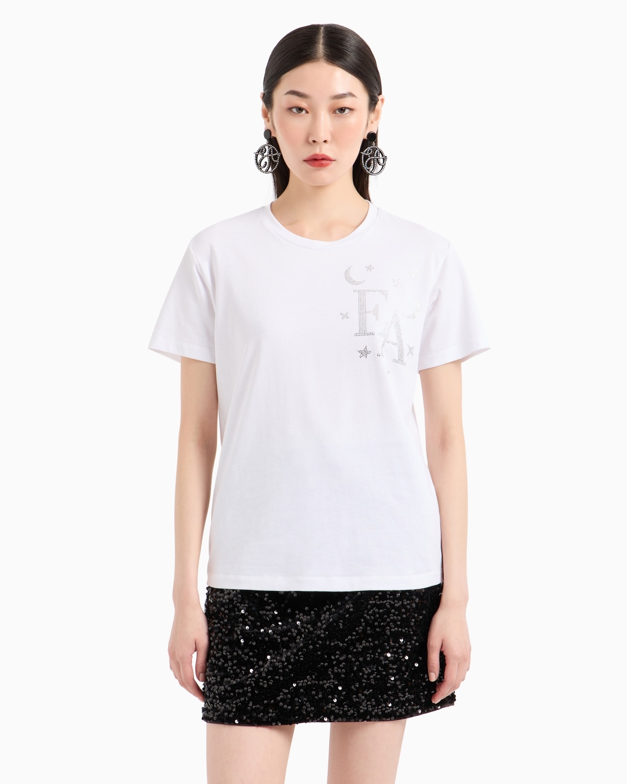 JERSEY T-SHIRT WITH RHINESTONE MOON AND STARS LOGO - 2