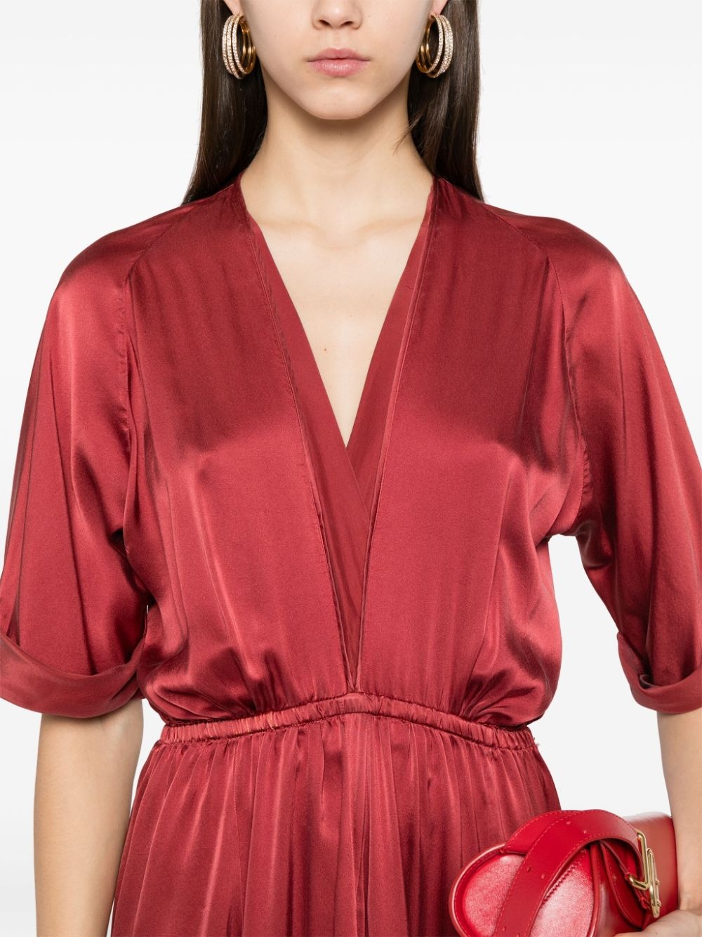 open lace back dress STRONG STRONG Red Taffeta Long Dress 13579