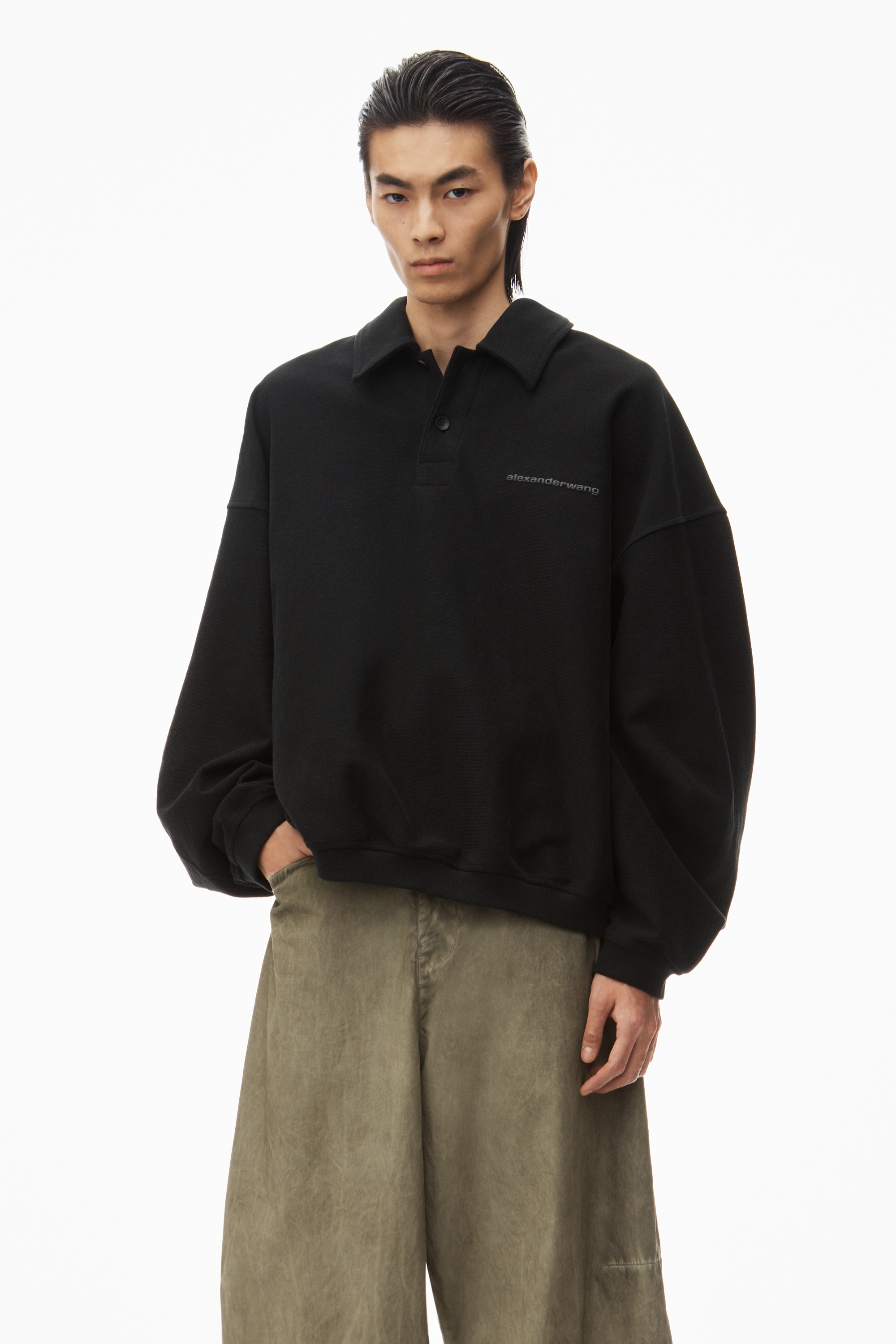 puffed logo oversized polo top in cotton - 2