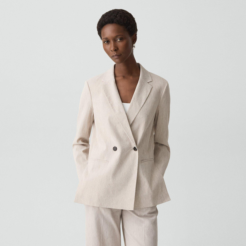Vented Double-Breasted Blazer in Textured Linen 2