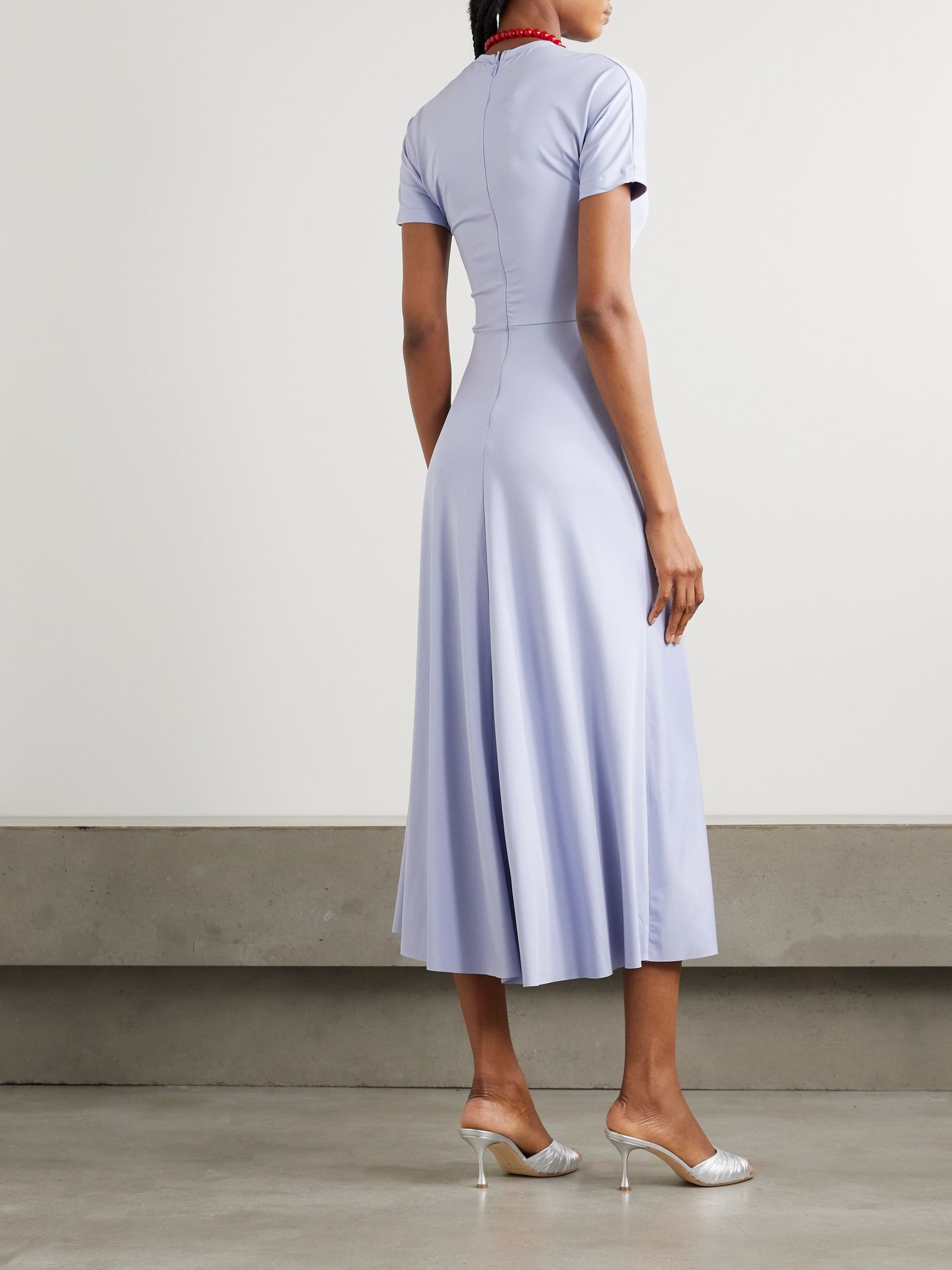 Gathered satin-jersey midi dress Light blue - 3