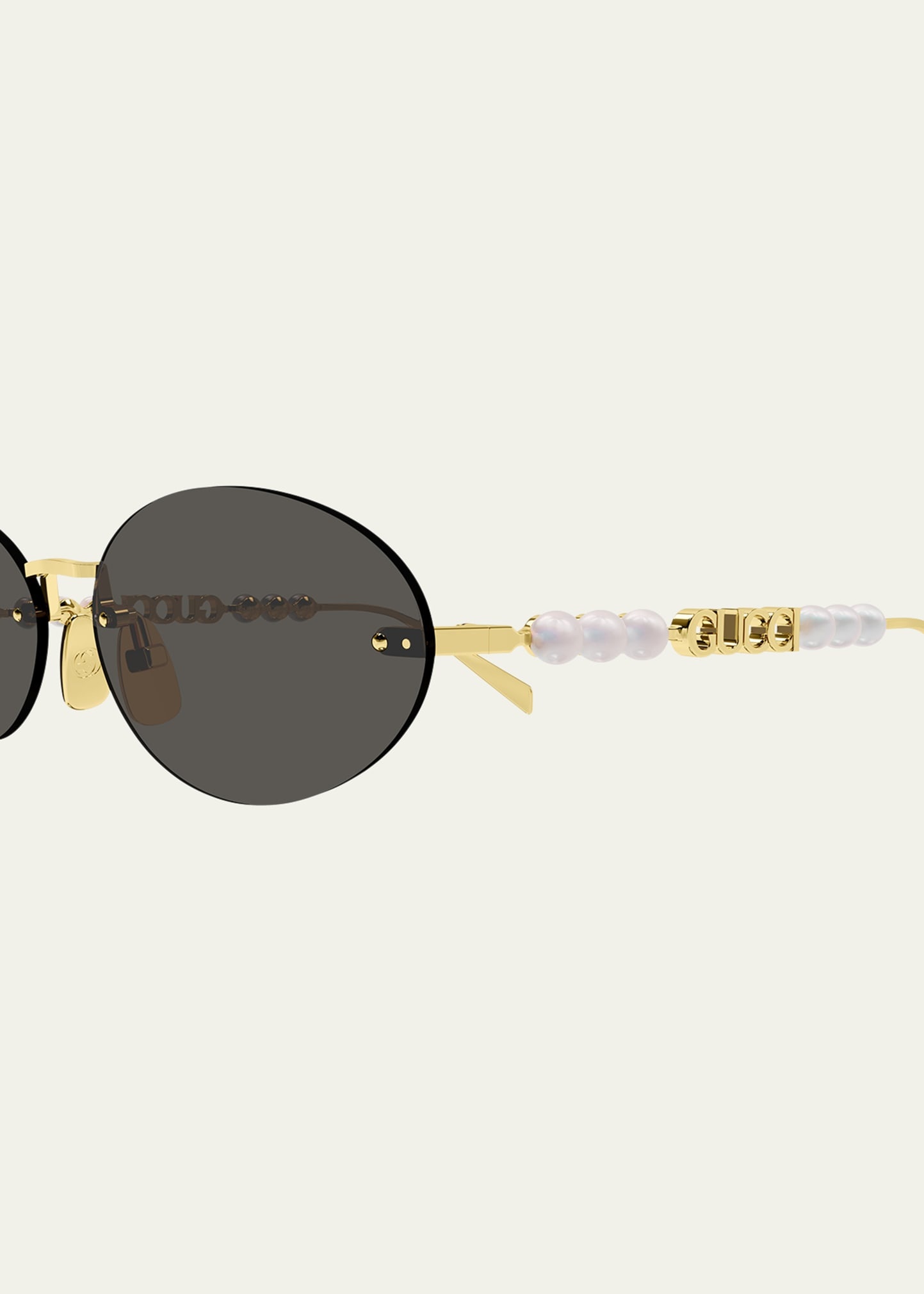 Rimless Metal Oval Sunglasses with Faux Pearls - 4