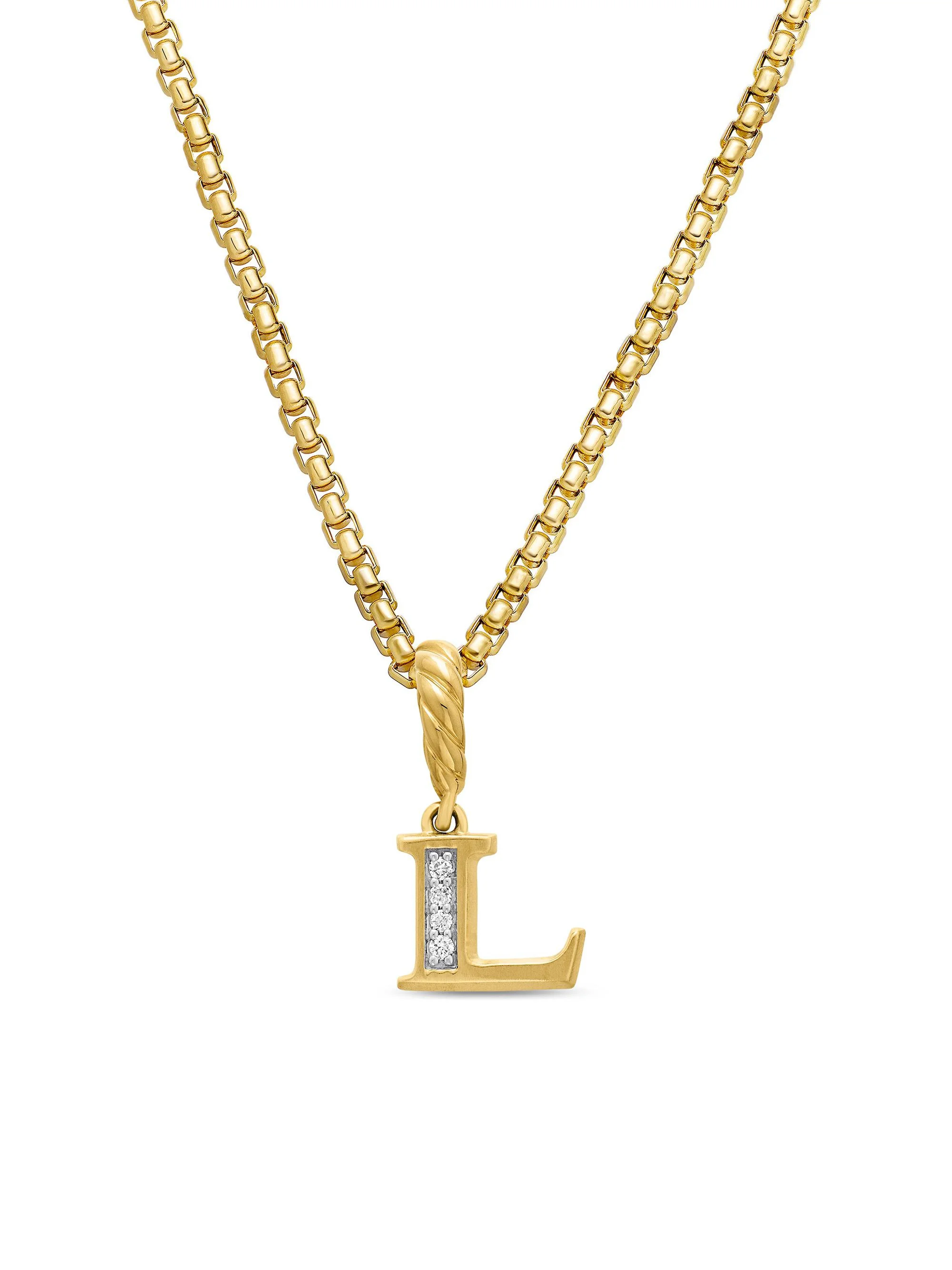 Women's Pavé Initial Pendant in 18K Yellow Gold - Initial L - 1