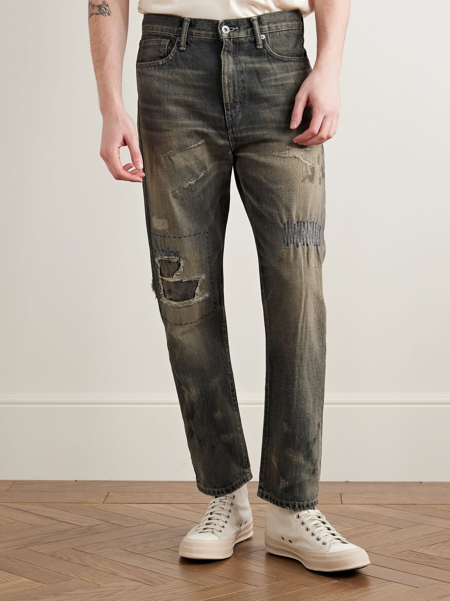 Savage Slim-Fit Straight-Leg Distressed Selvedge Jeans Black - 3