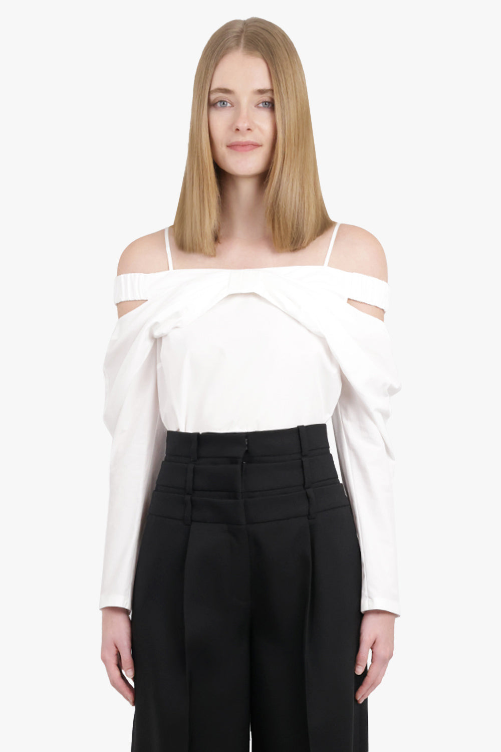 OFF SHOULDER BOW DETAIL L/S TOP | WHITE - 2