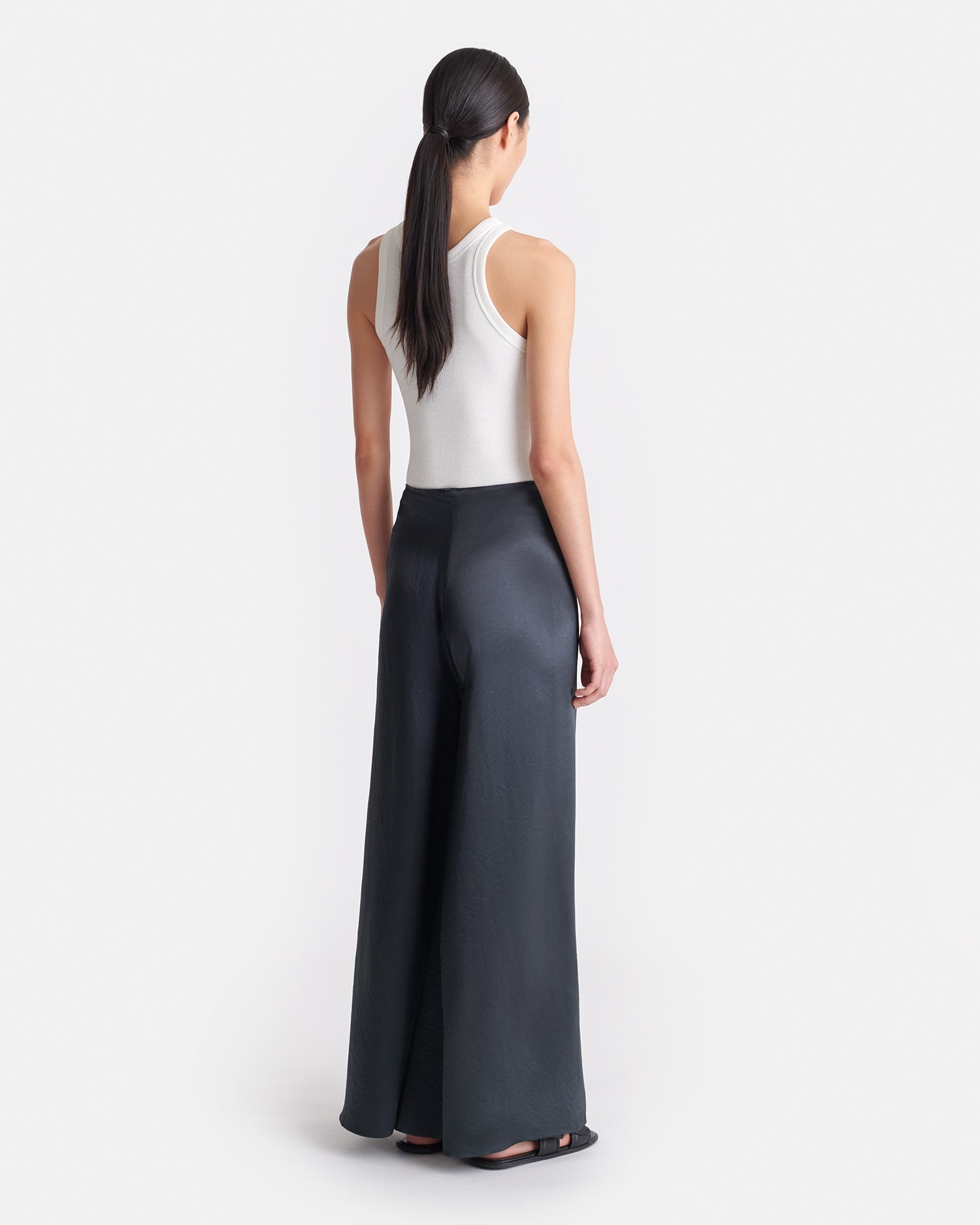 Crinkled Satin Wide-Leg Pants - 4