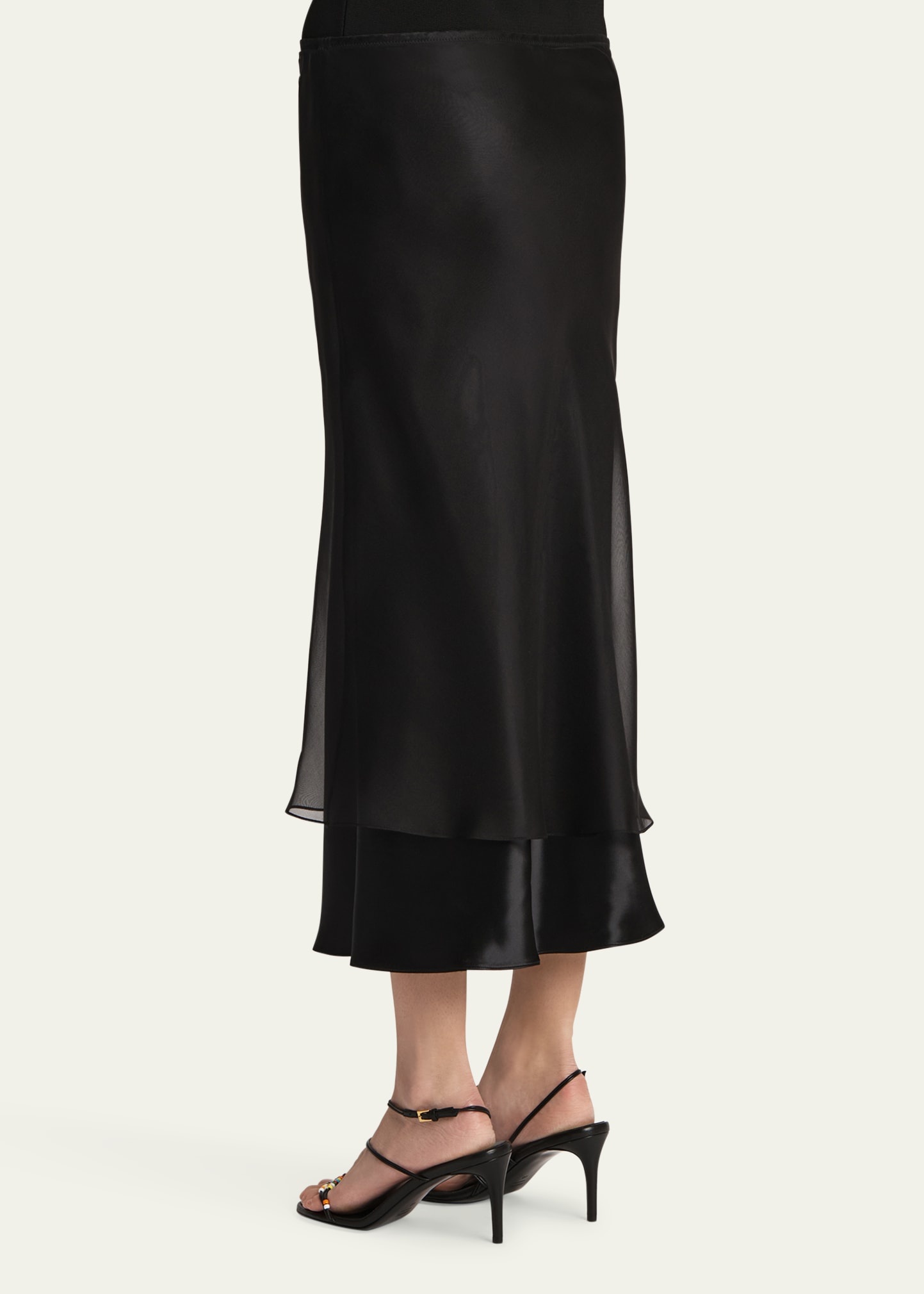 Monina Layered Satin Viscose Midi Skirt - 3