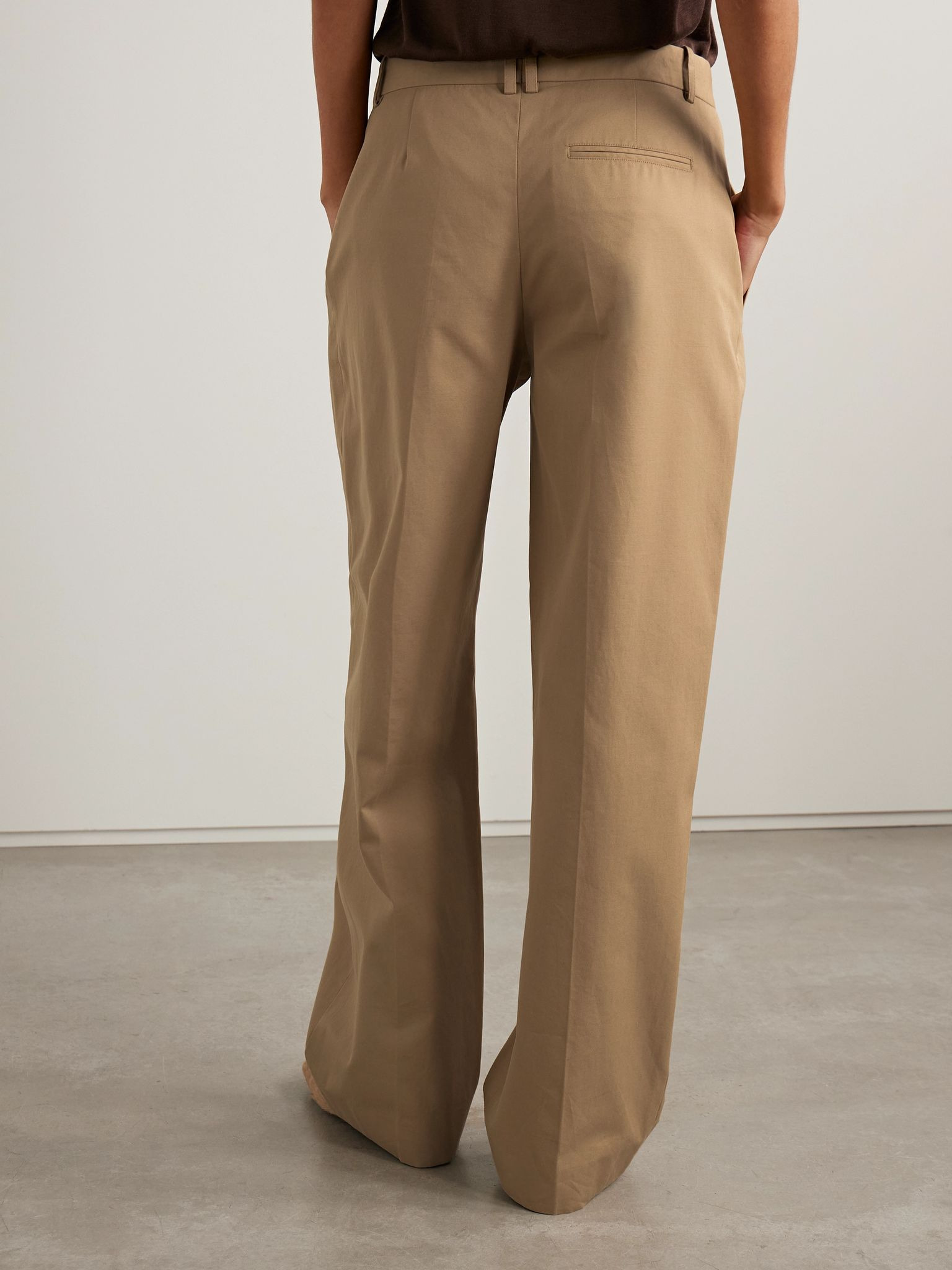 Alfidis pleated brushed cotton and cashmere-blend twill wide-leg pants Beige - 4