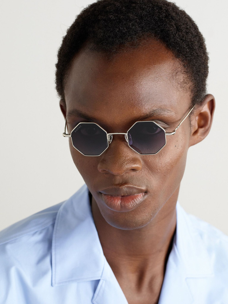 GUCCI Octagon-Frame Silver-Tone Sunglasses Silver outlook