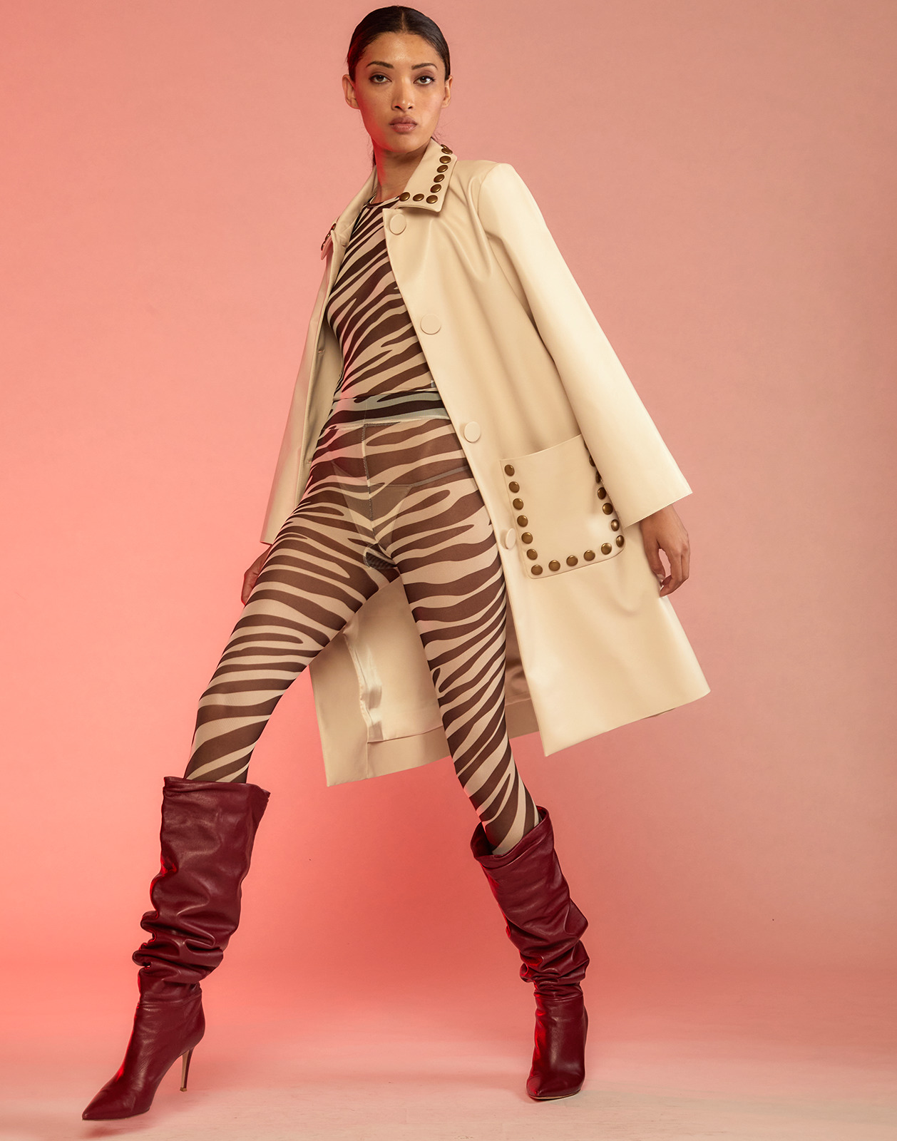 Studded Vegan Leather Coat - 4