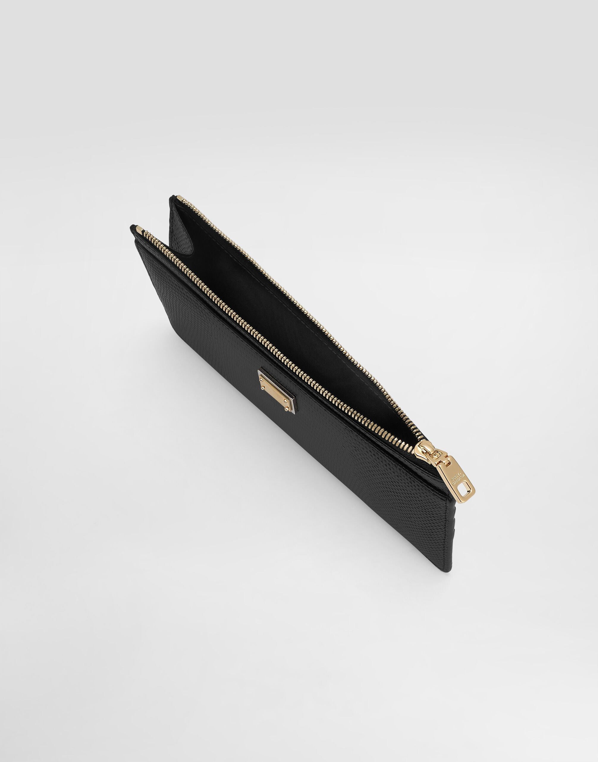 Iguana-print leather card holder with plate - 4