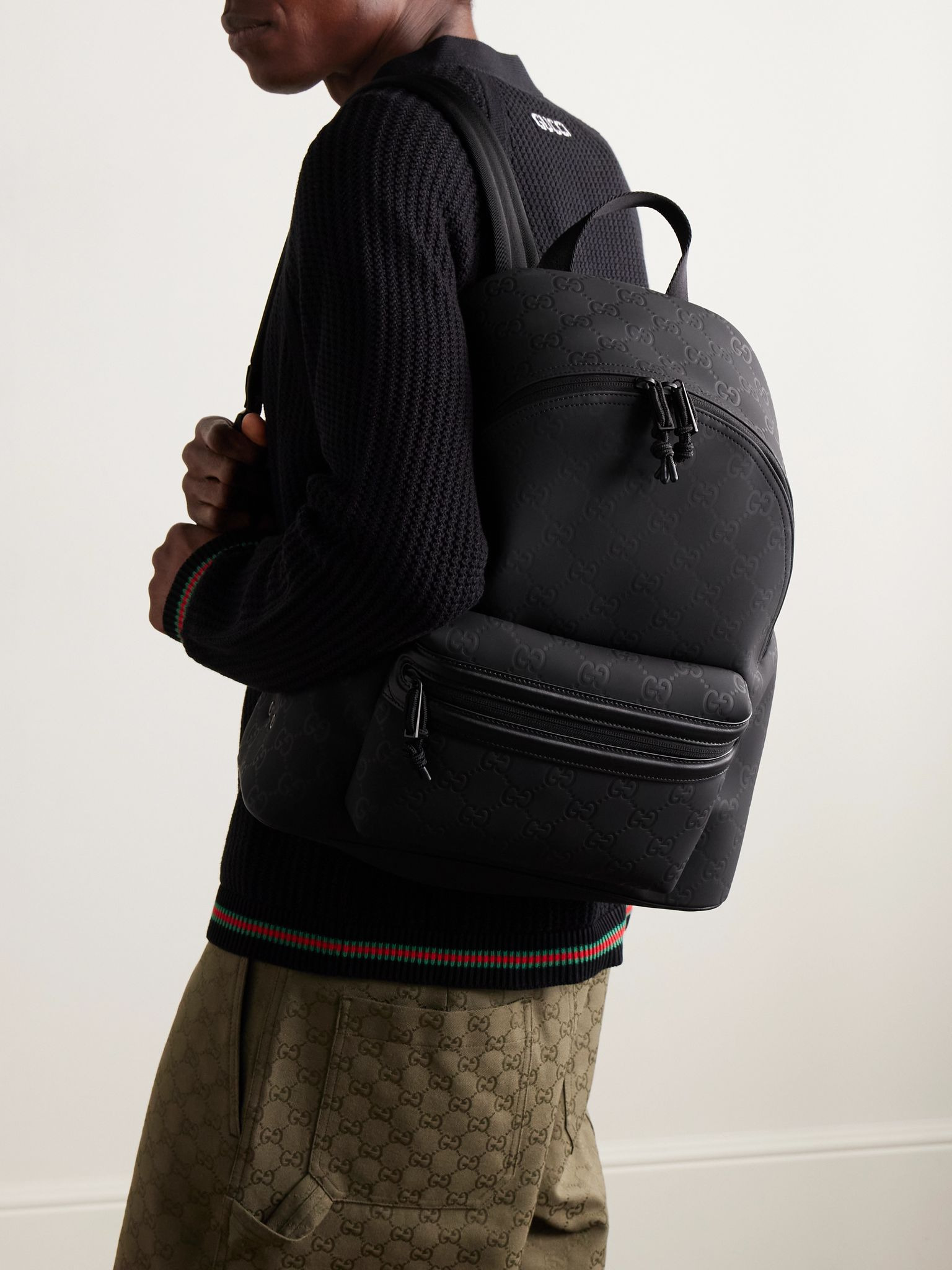 Edge Leather-Trimmed Monogrammed Rubber and Mesh Backpack Black - 2