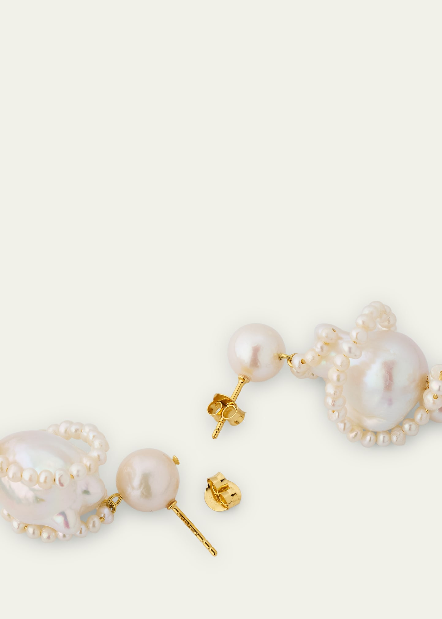 Carvings 18K Gold Vermeil Earrings with Baroque and Freshwater Pearls - 4
