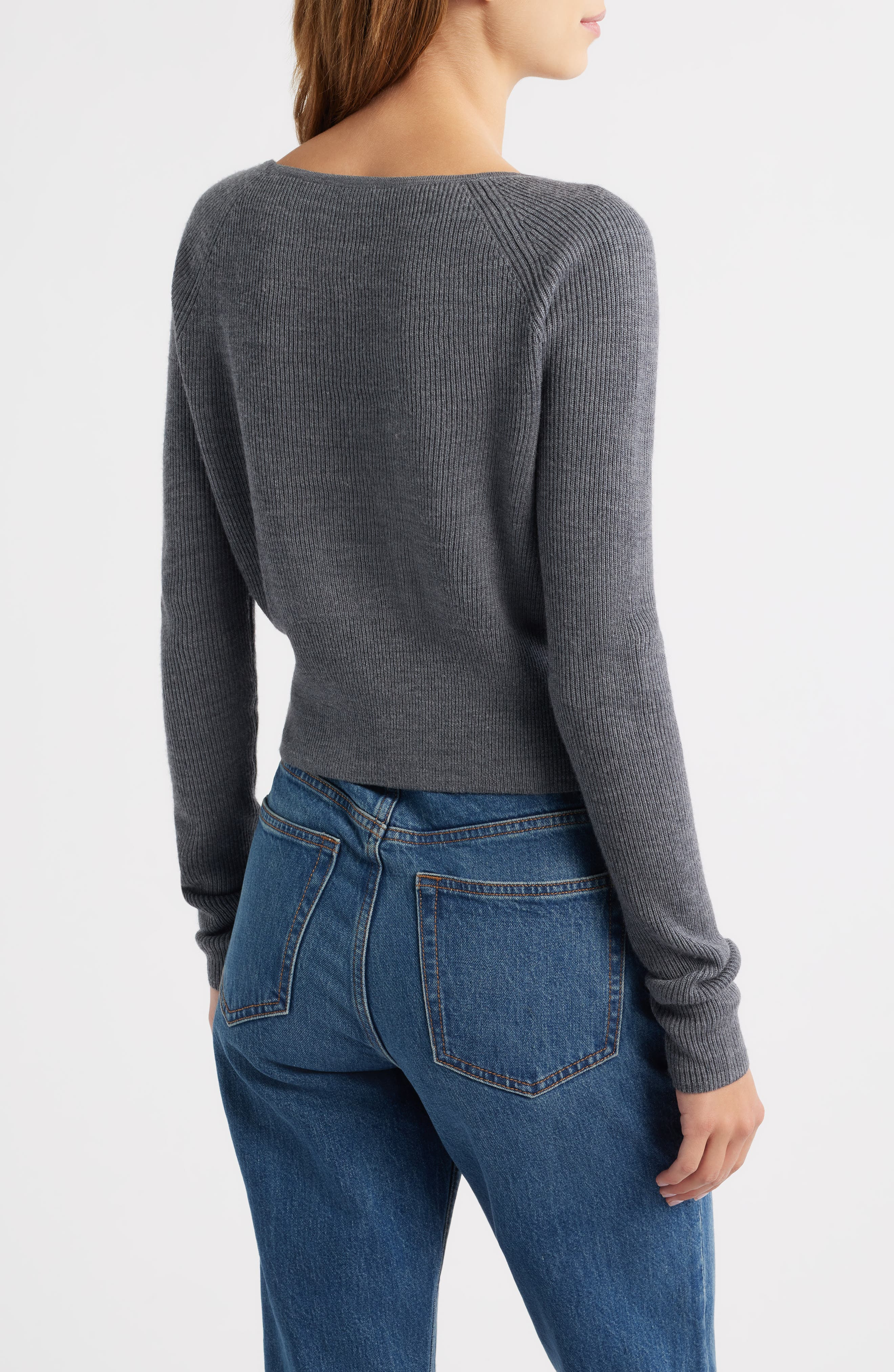Reformation Meadow Wool Crop Cardigan in Mid Grey at Nordstrom - 2