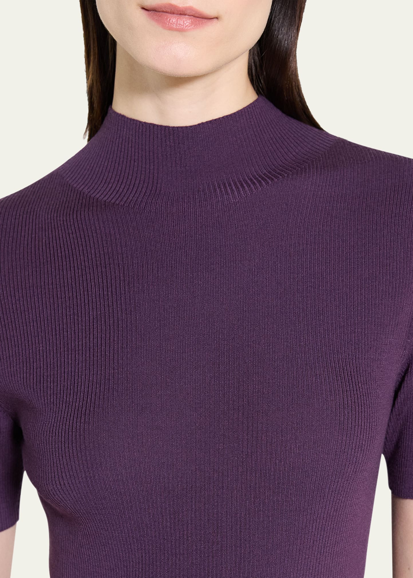 Leenda Regal Merino Wool Short-Sleeve Mock-Neck Top - 5