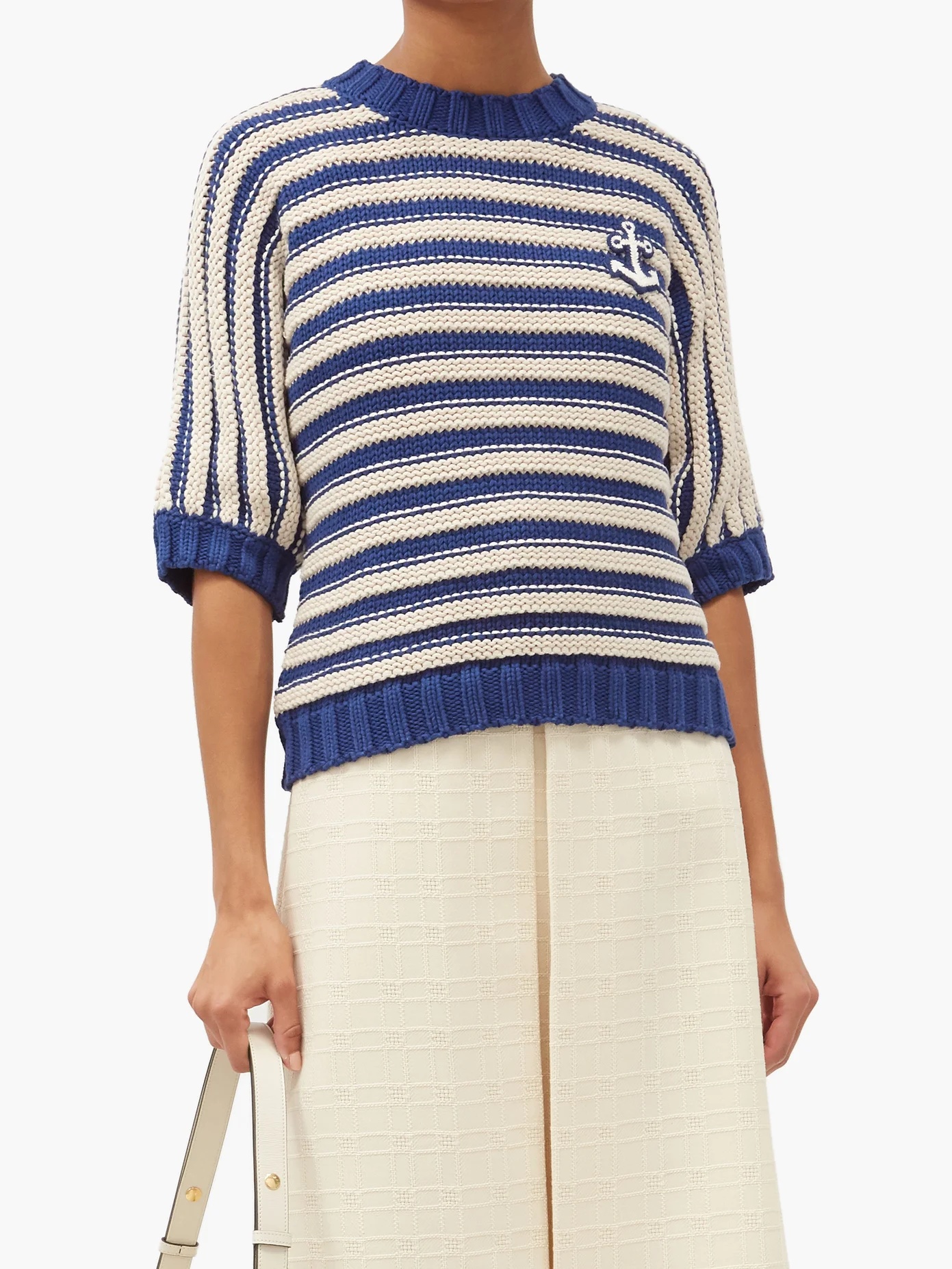 Logo-appliqué striped cotton-blend sweater - 6