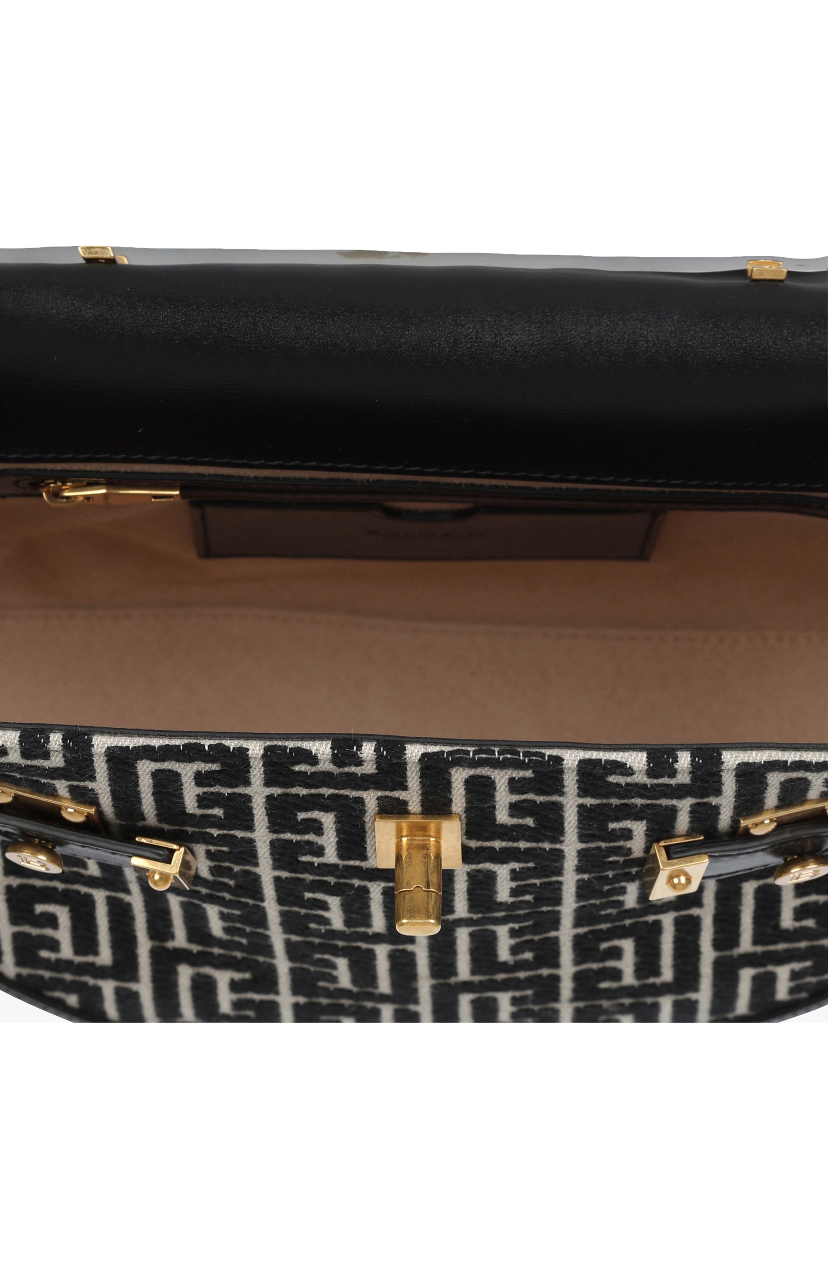 Balmain B-Buzz 23 Monogram Jacquard Top Handle Bag in Ivory/Black at Nordstrom - 3