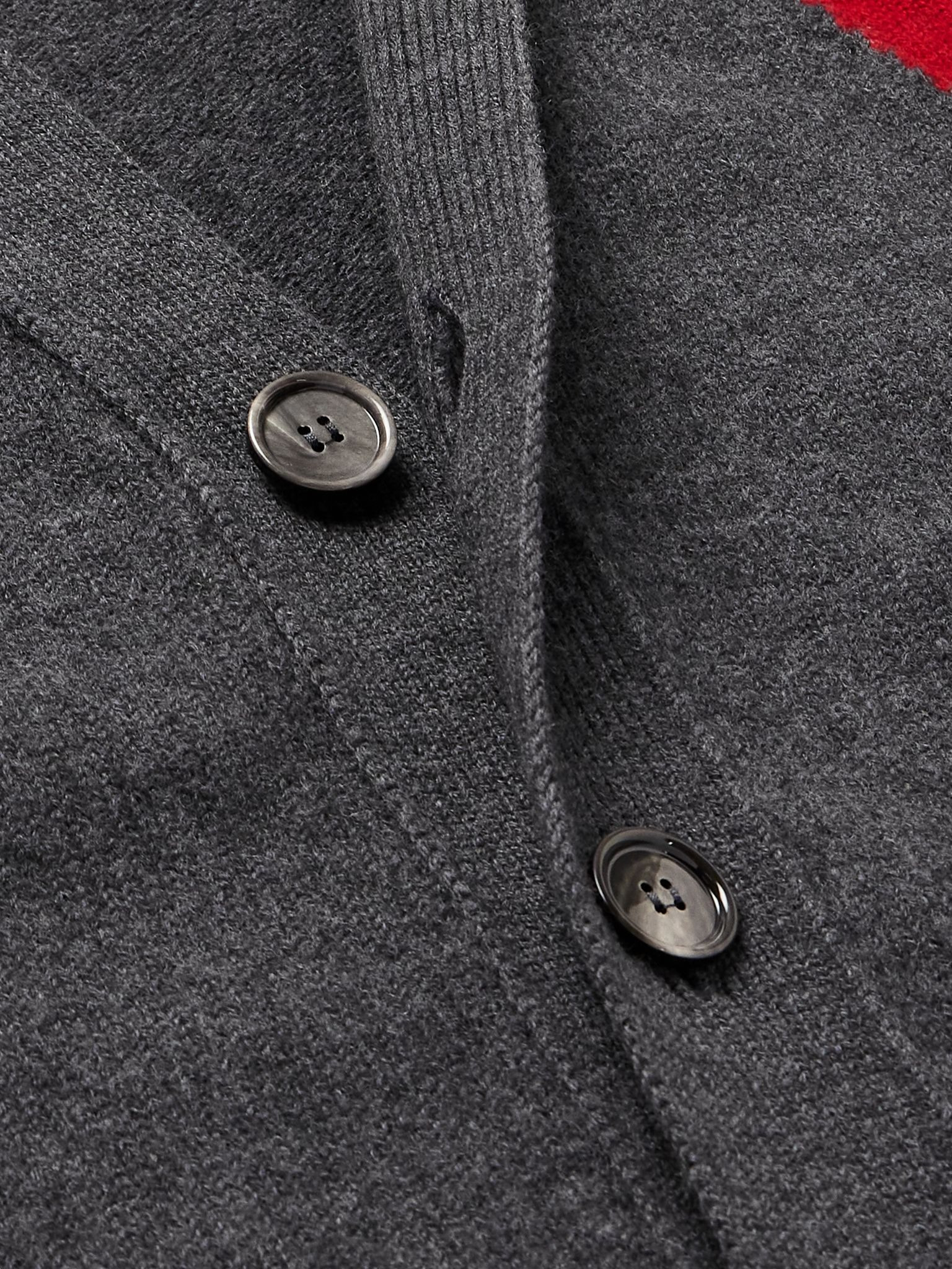 Logo-Intarsia Merino Wool Cardigan Gray - 4