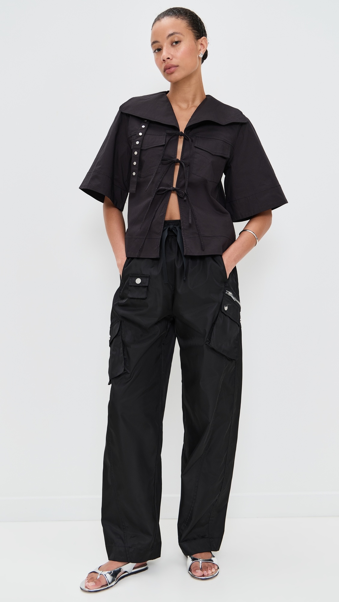 Stretch Cotton Cowl Neck Blouse - 4
