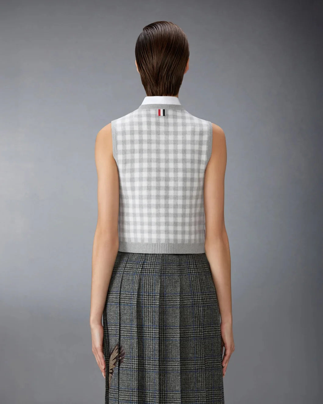FUNMIX GINGHAM CHECK JACQUARD MERINO WOOL SHELL TOP - 3