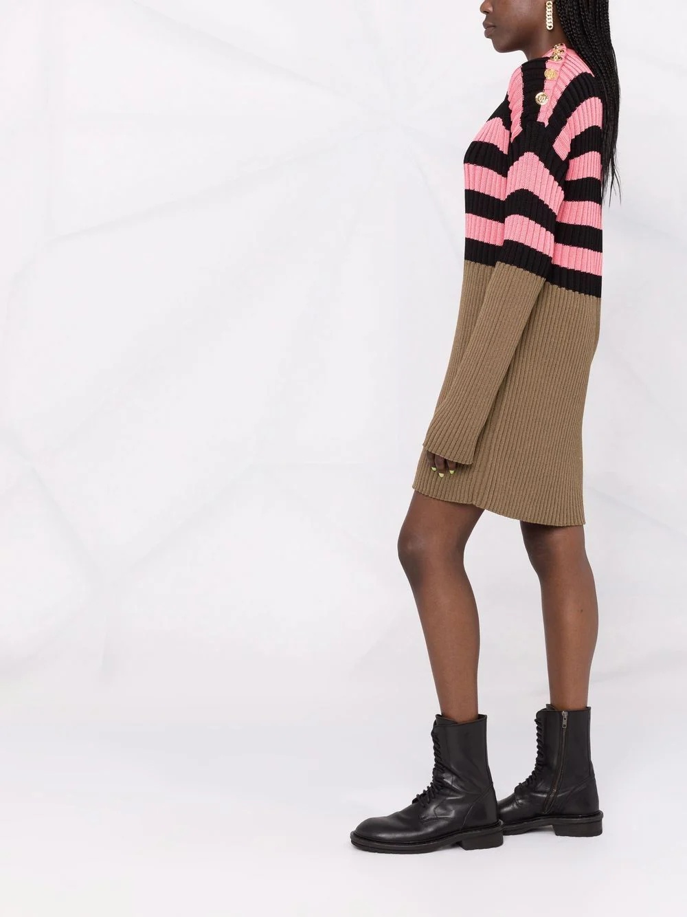 striped colour-block ribbed-knit dress - 6
