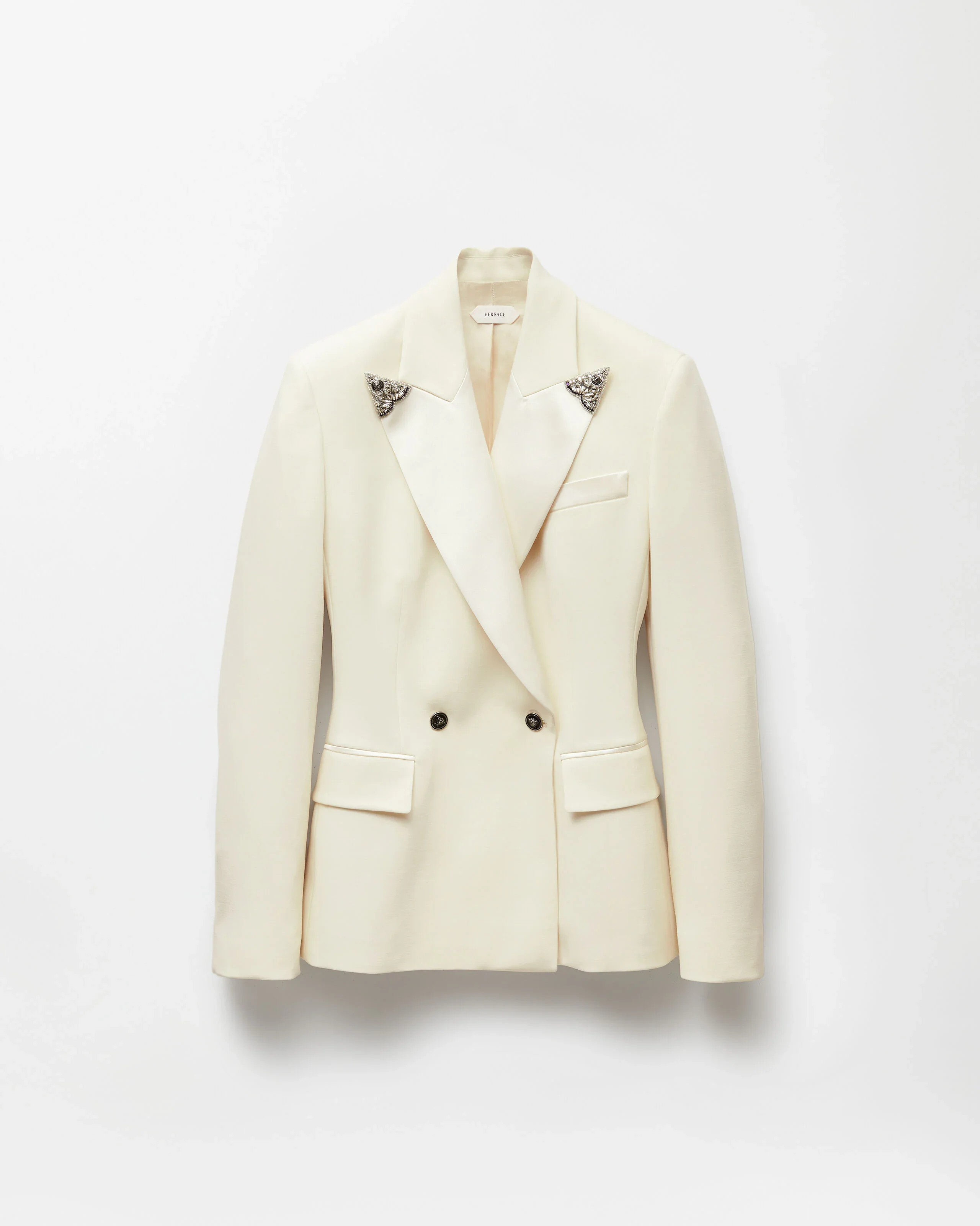 Embroidered-Lapel Stretch Wool Blazer - 1