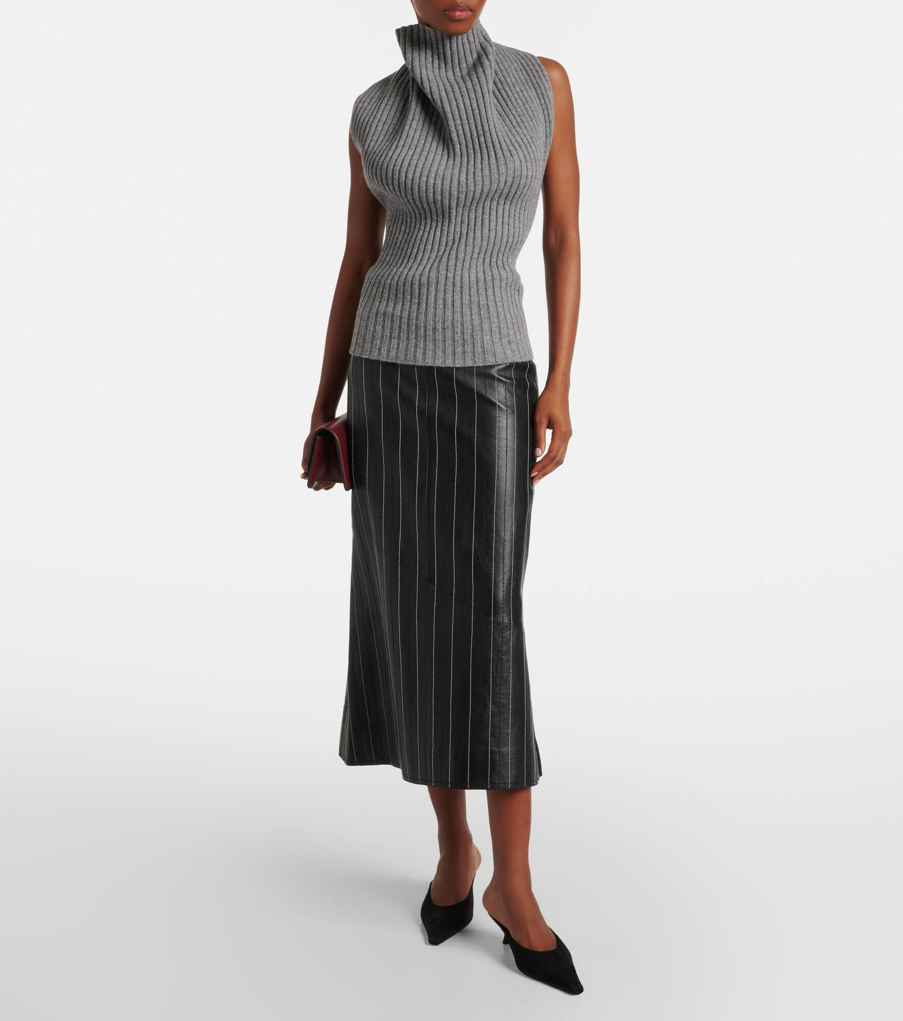Draped ribbed-knit wool-blend top - 2
