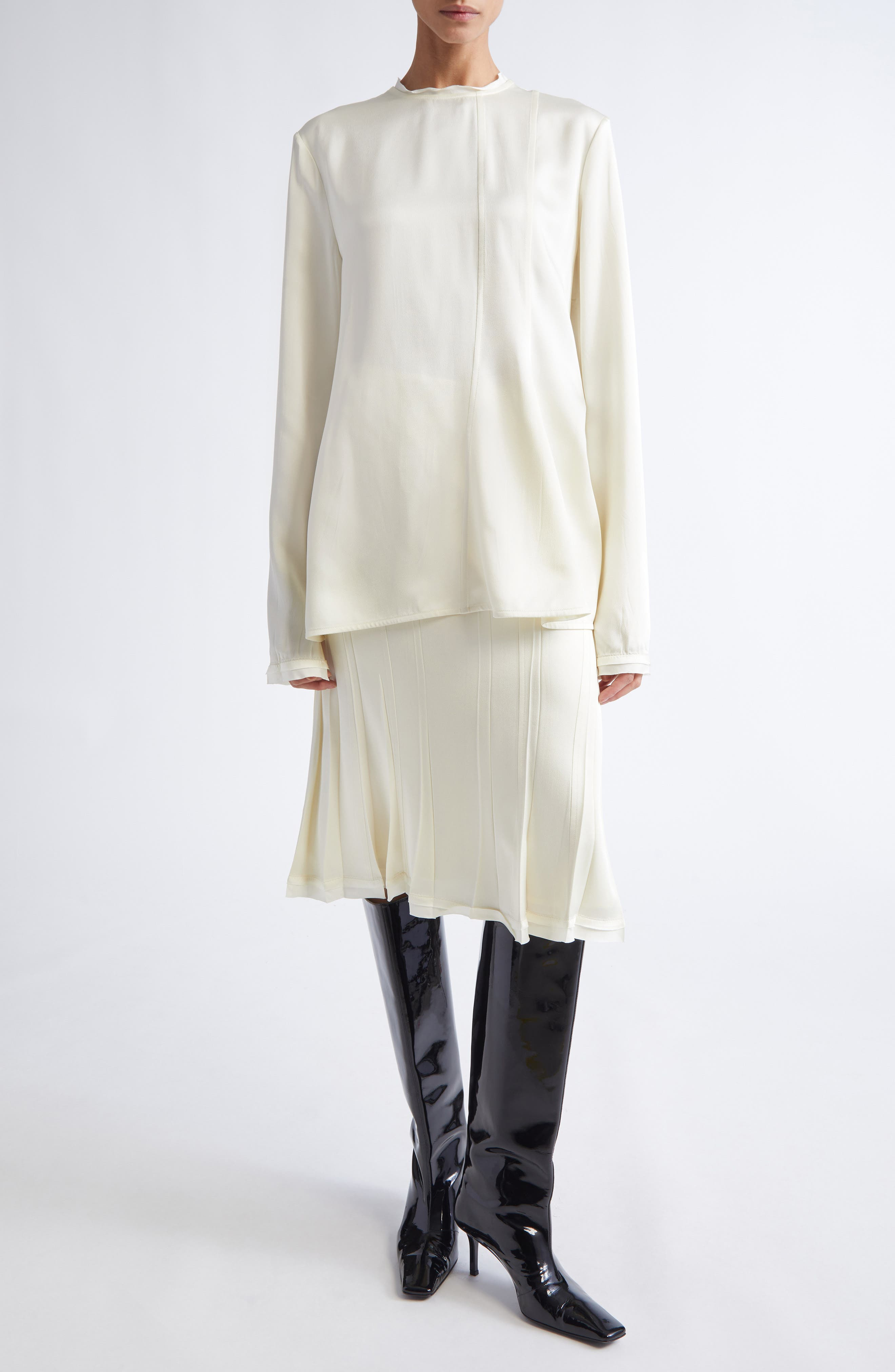 Jil Sander Long Sleeve Reversed Satin Top in Cornsilk at Nordstrom - 7