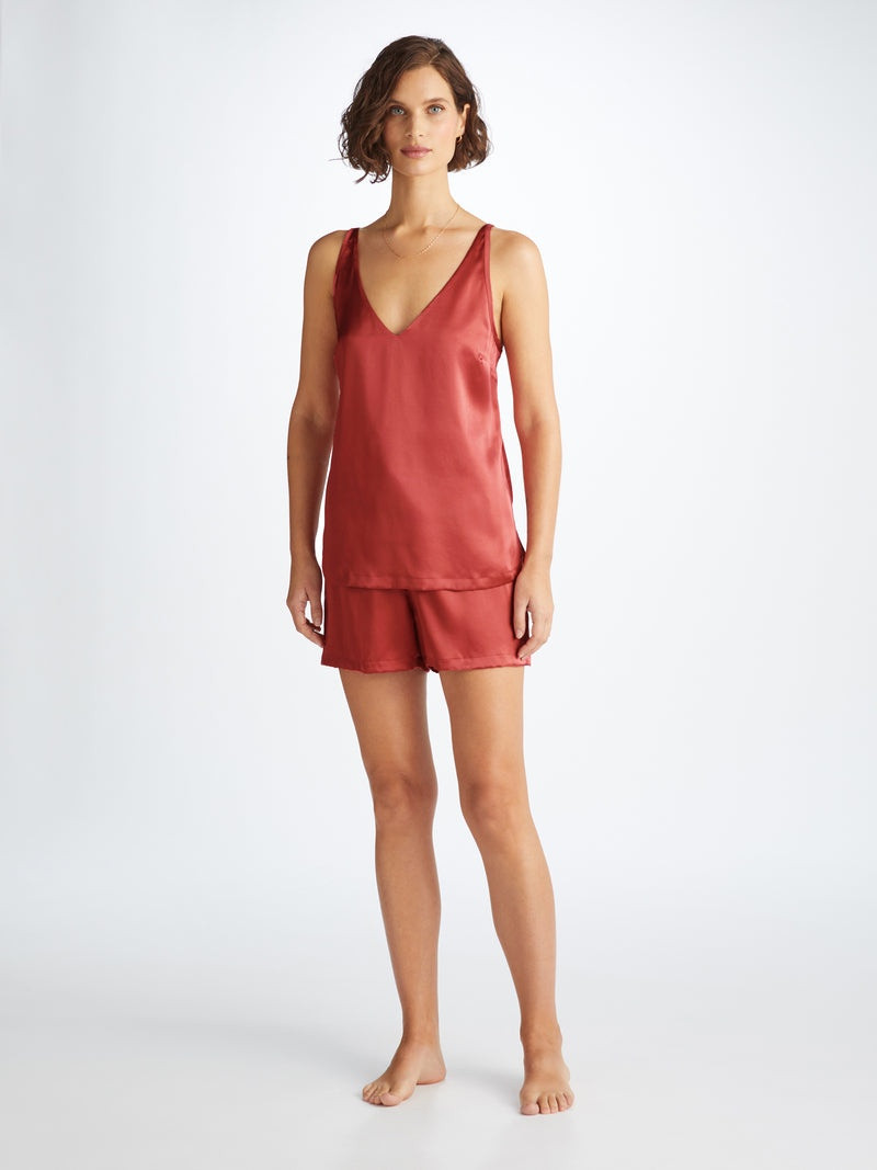 Derek Rose Women's Short Cami Pajamas Bailey Silk Satin Rose Red outlook