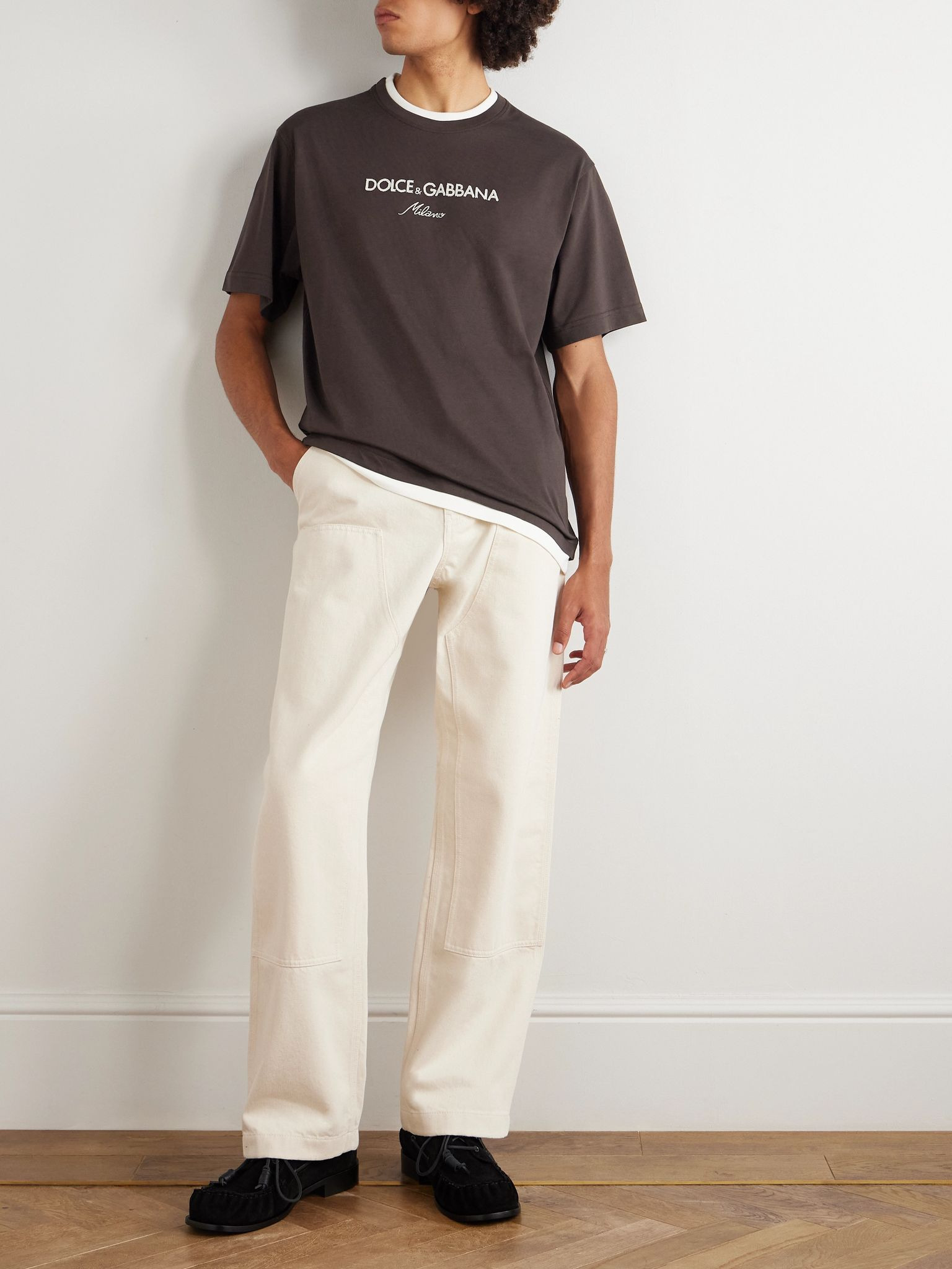 Logo-Embroidered Cotton-Jersey T-Shirt Brown - 2