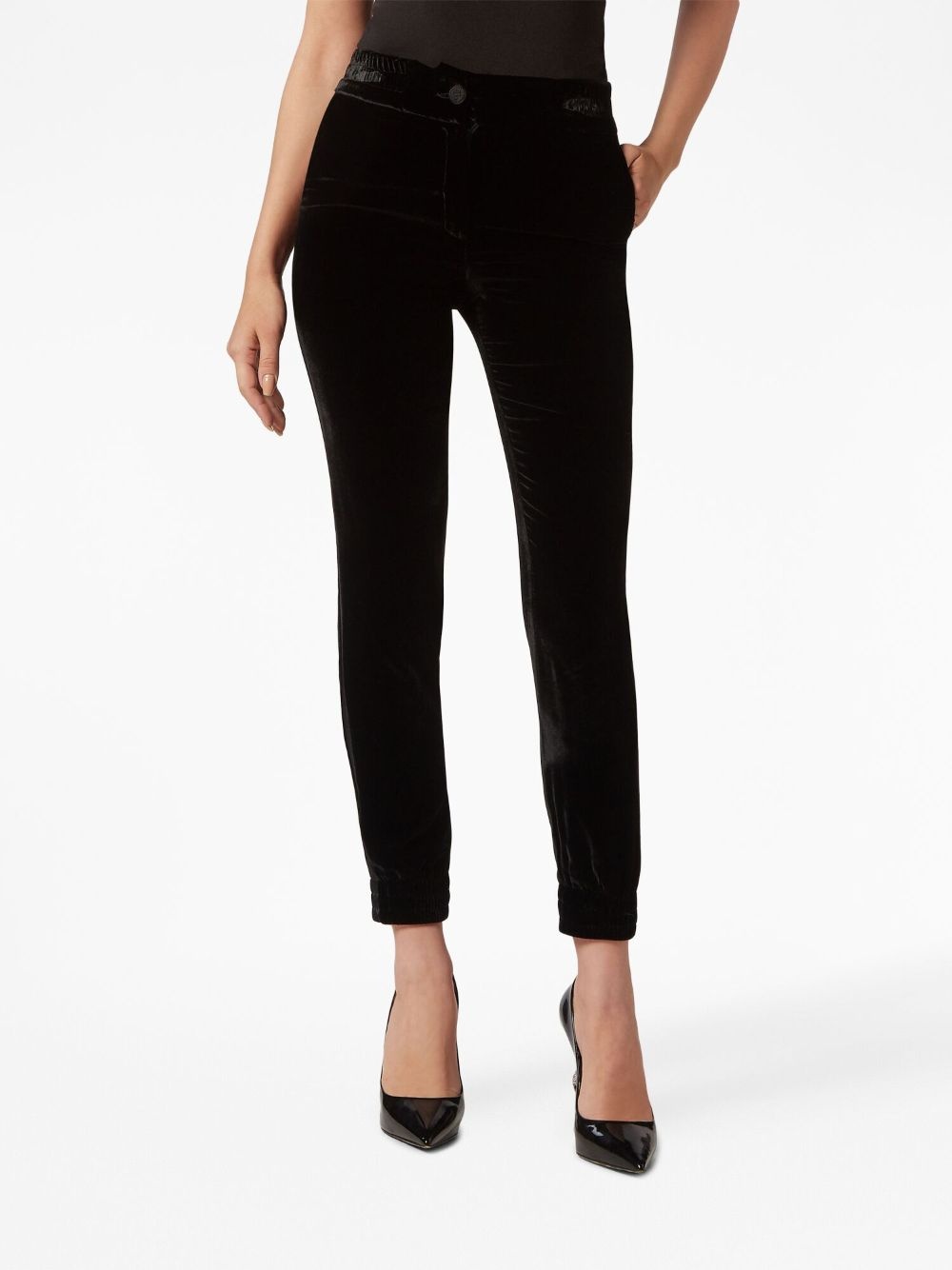 elasticated-waist velvet trousers - 4