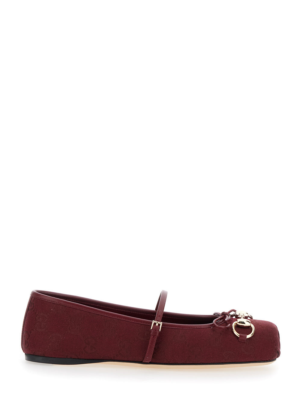 Gucci Women Bordeaux Ballet Shoes With Horsebit And Bow Detail On The Front In Canvas Woman - 1