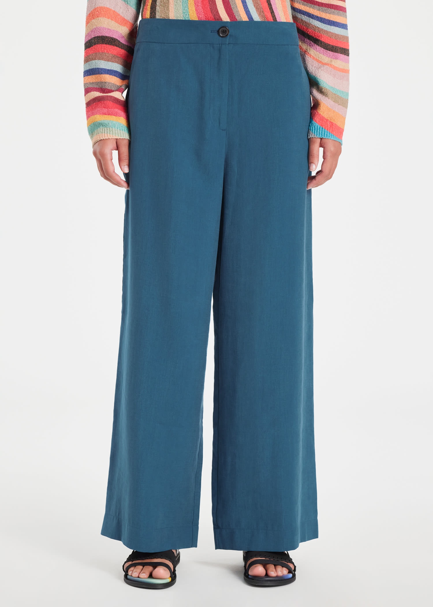 Teal Wide Leg Cropped Trousers - 3
