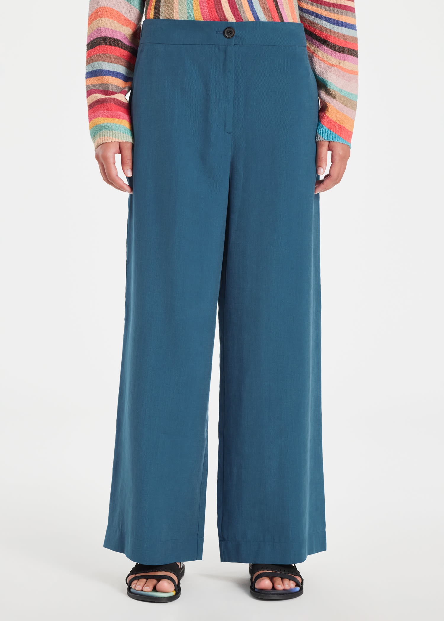 Teal Wide Leg Cropped Trousers - 3