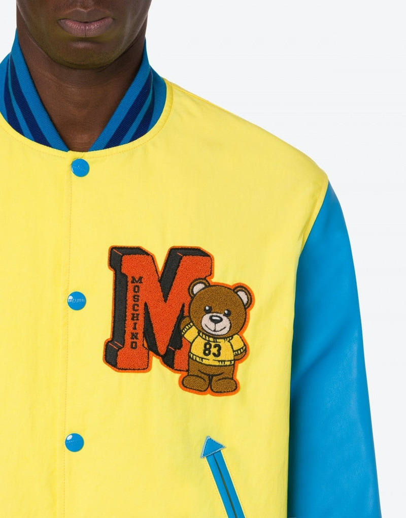 VARSITY TEDDY BEAR NYLON AND LEATHER BOMBER 4