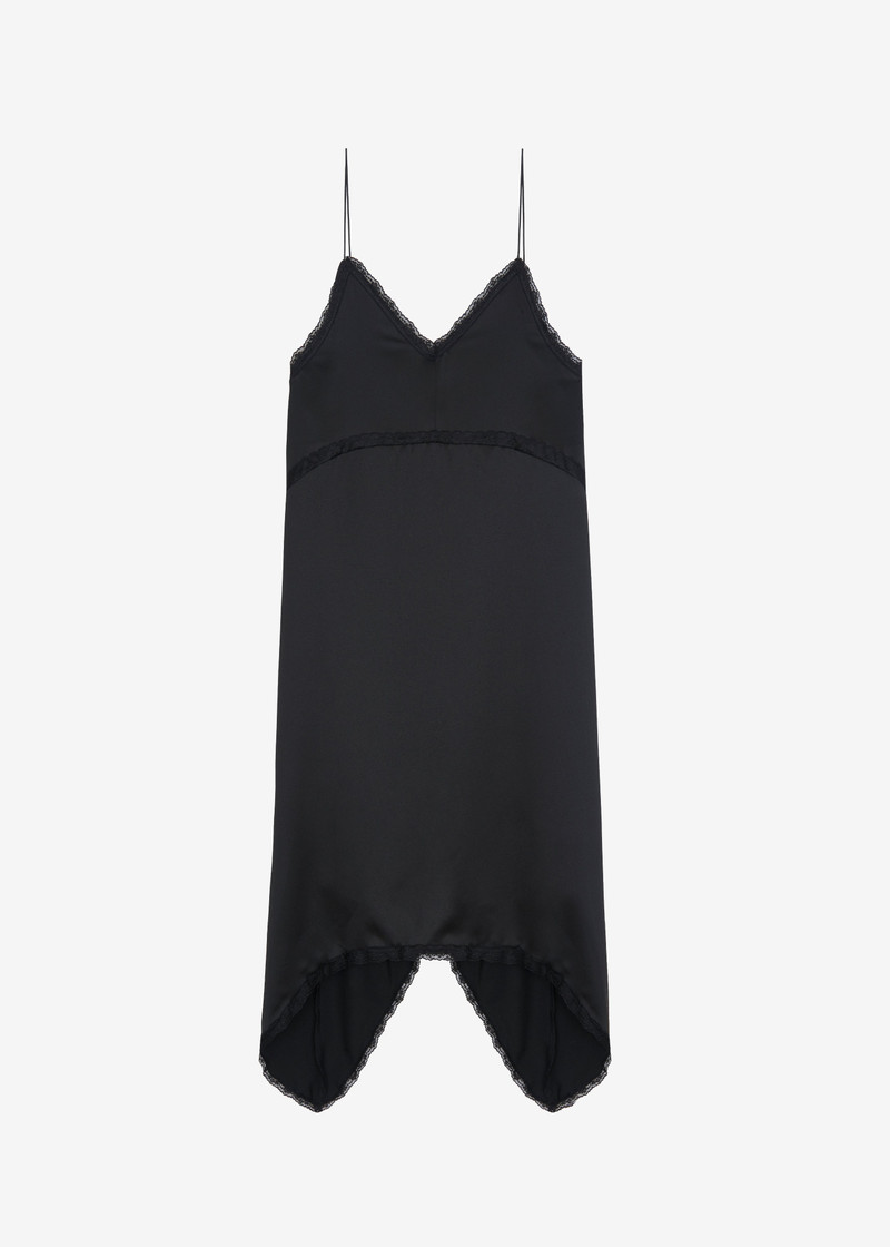 Velanne Satin Lace Trim Dress - Black 1