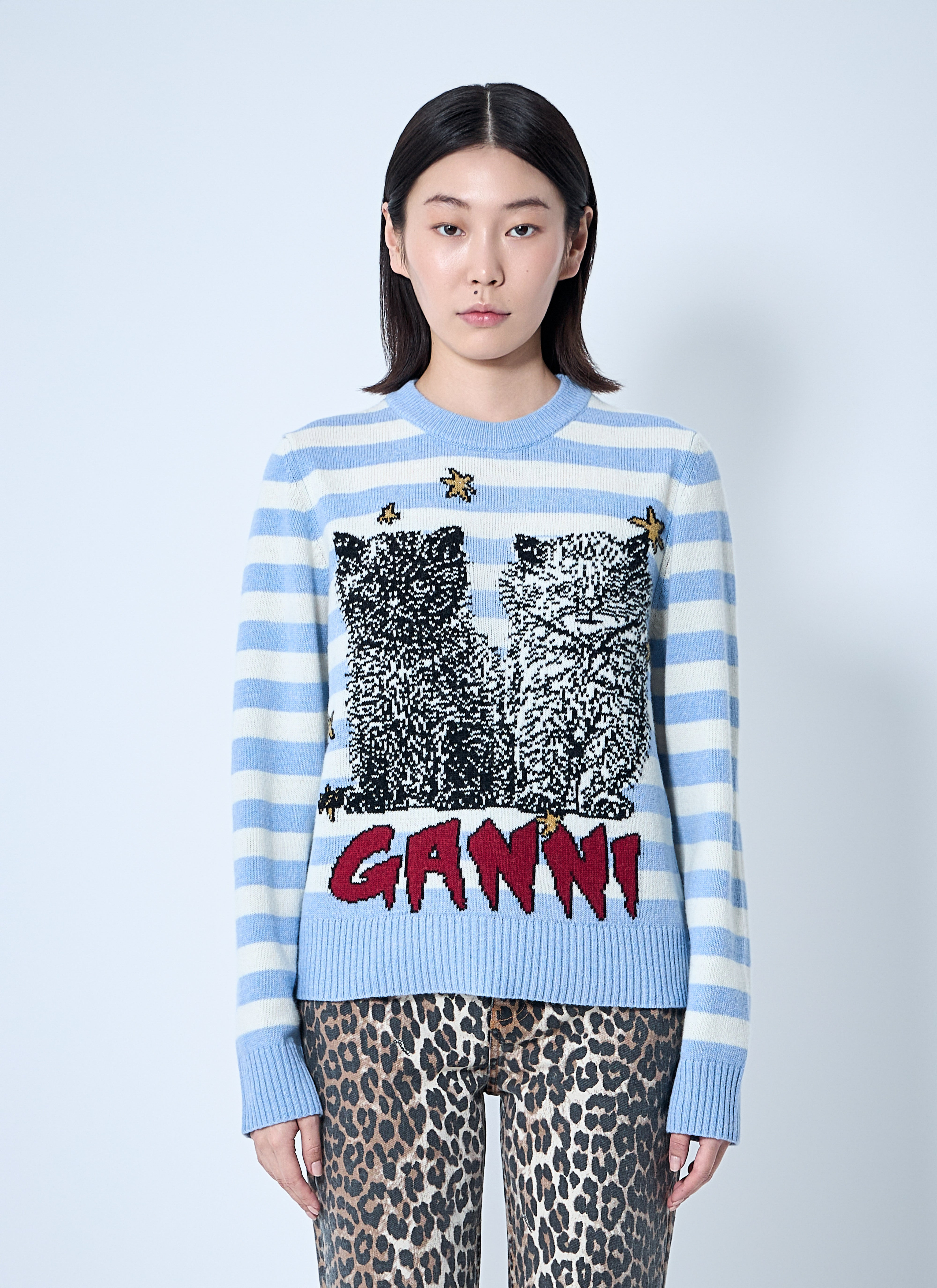 Ganni Women Striped Graphic Sweater - 1