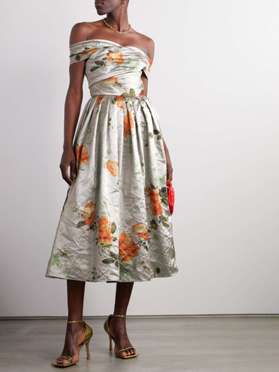 Erdem Off-the-shoulder floral-print metallic crinkled-satin midi dress outlook