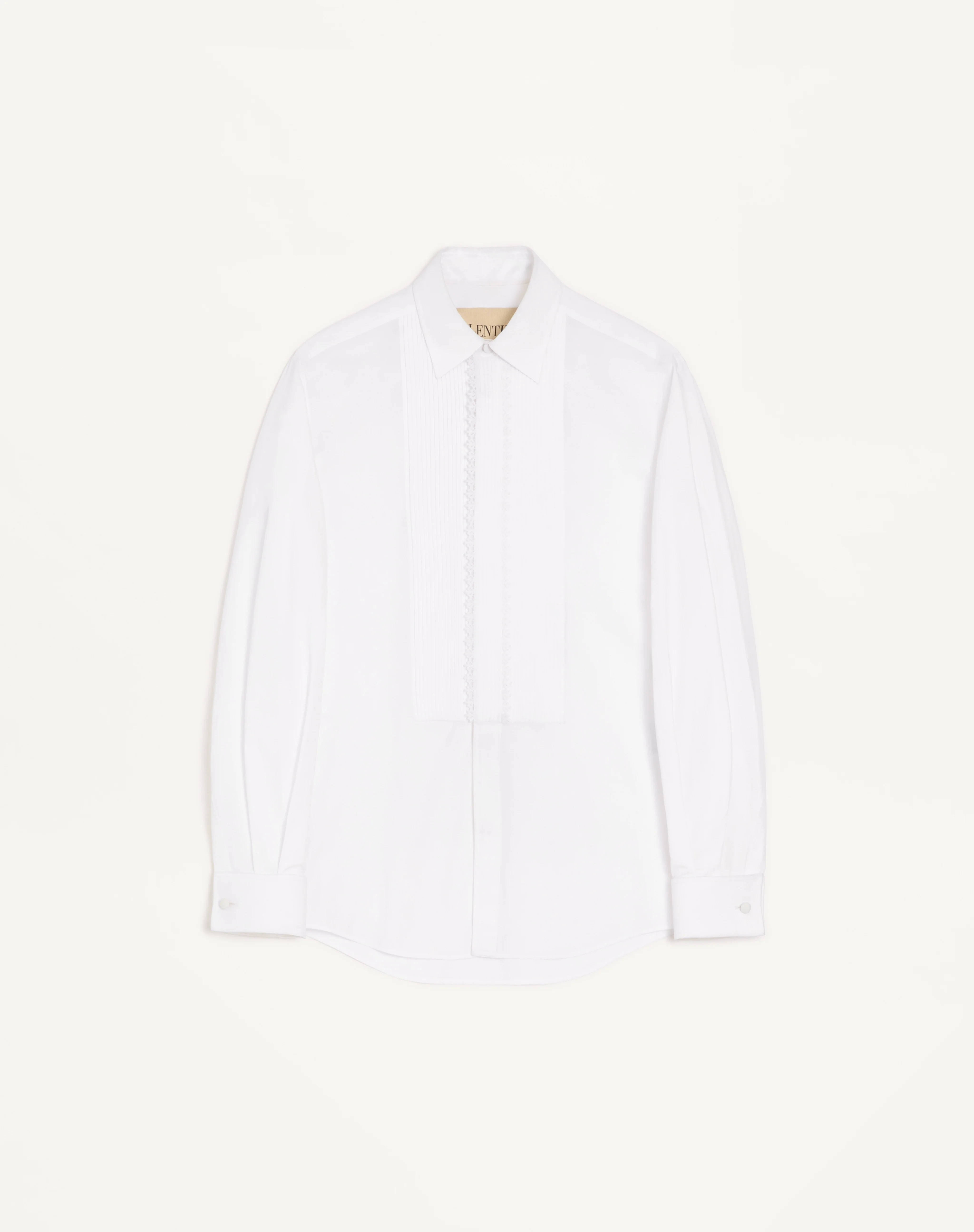VALENTINO COTTON POPLIN SHIRT WITH PLEATED PLASTRON AND LACE DETAILS - 1