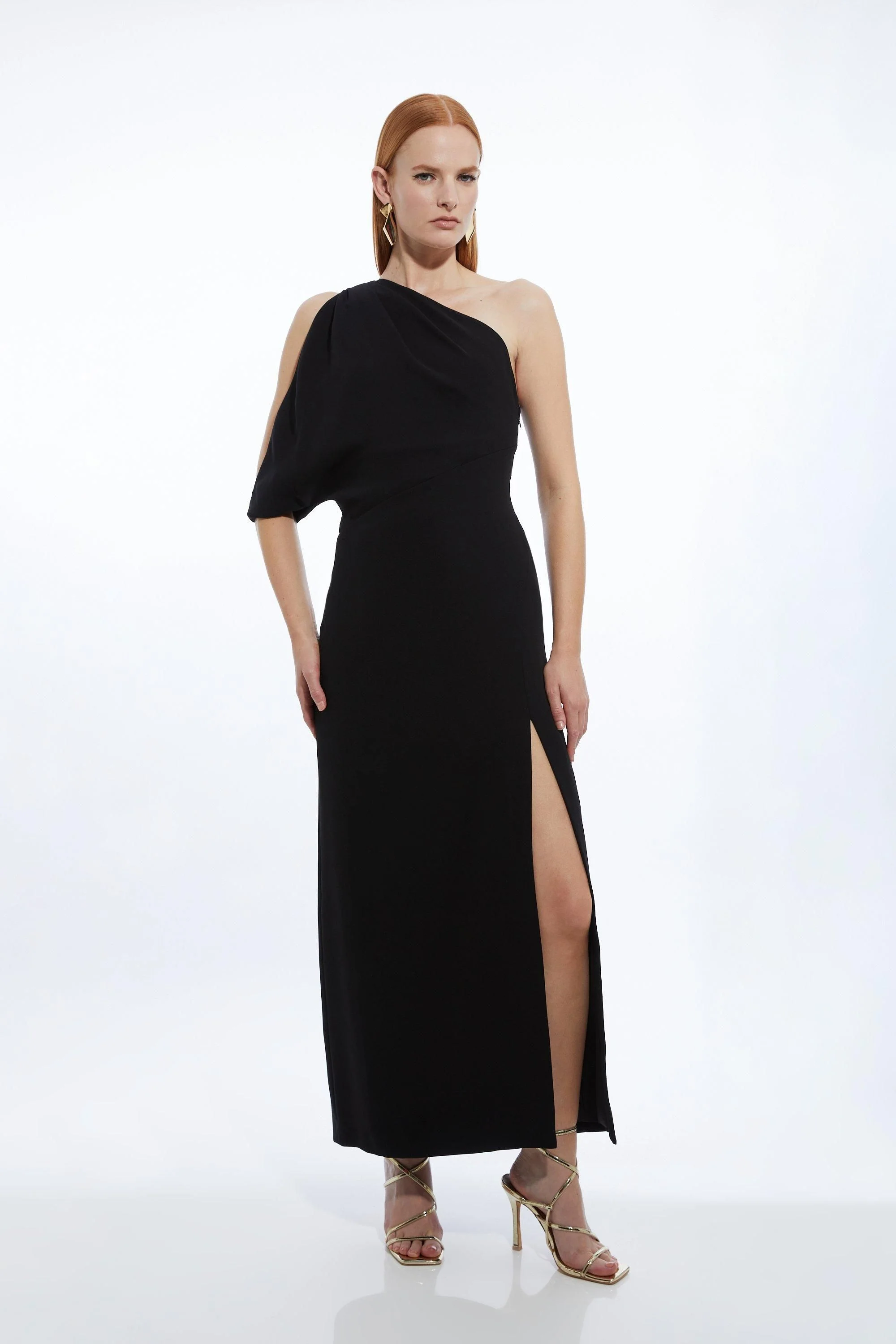 Petite Tailored Asymmetric Cold Shoulder Maxi Dress - 1